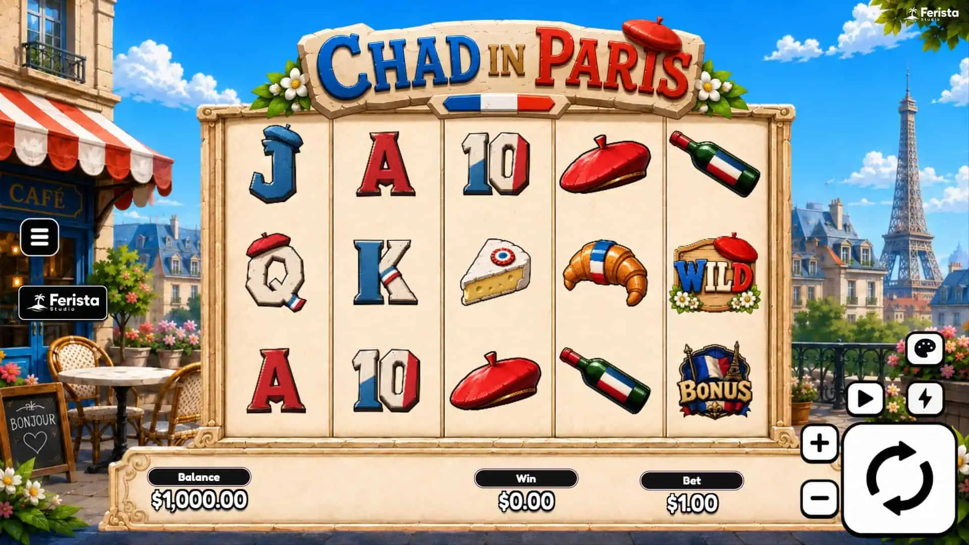 Chad in Paris slot gameplay reels
