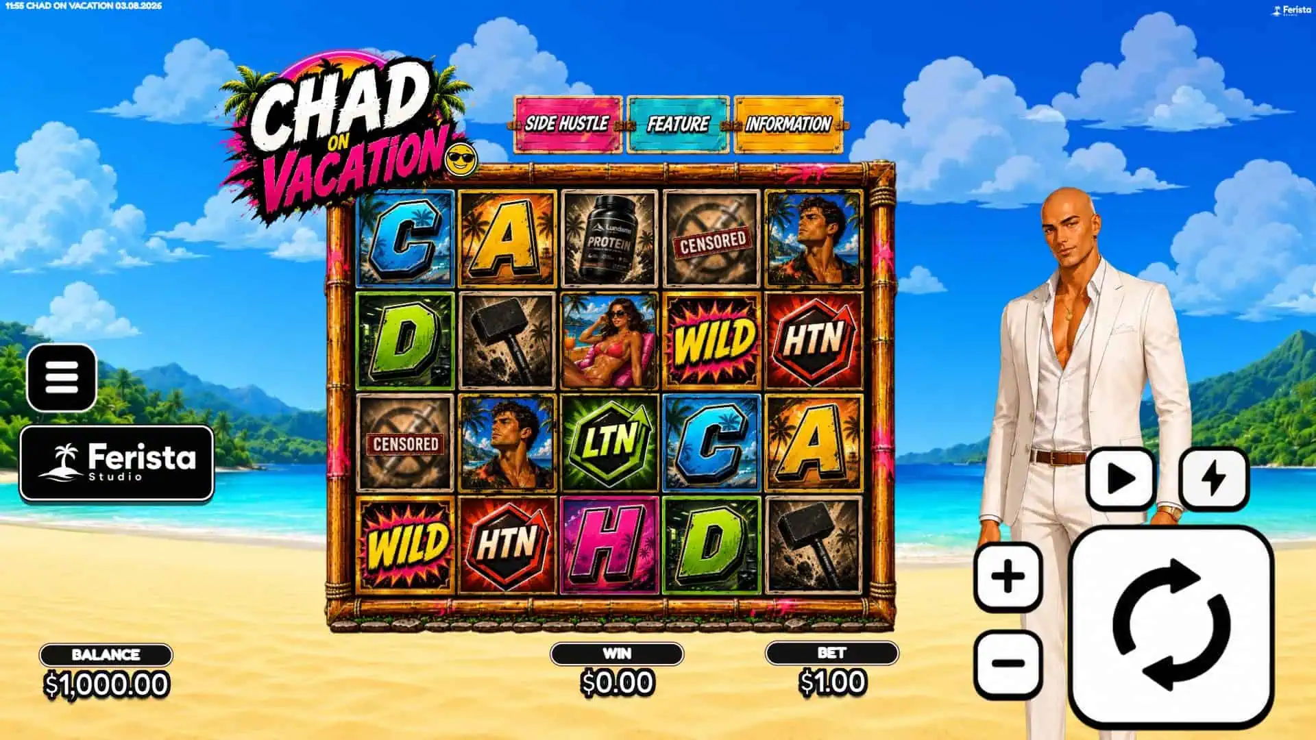 Chad on Vacation slot gameplay reels