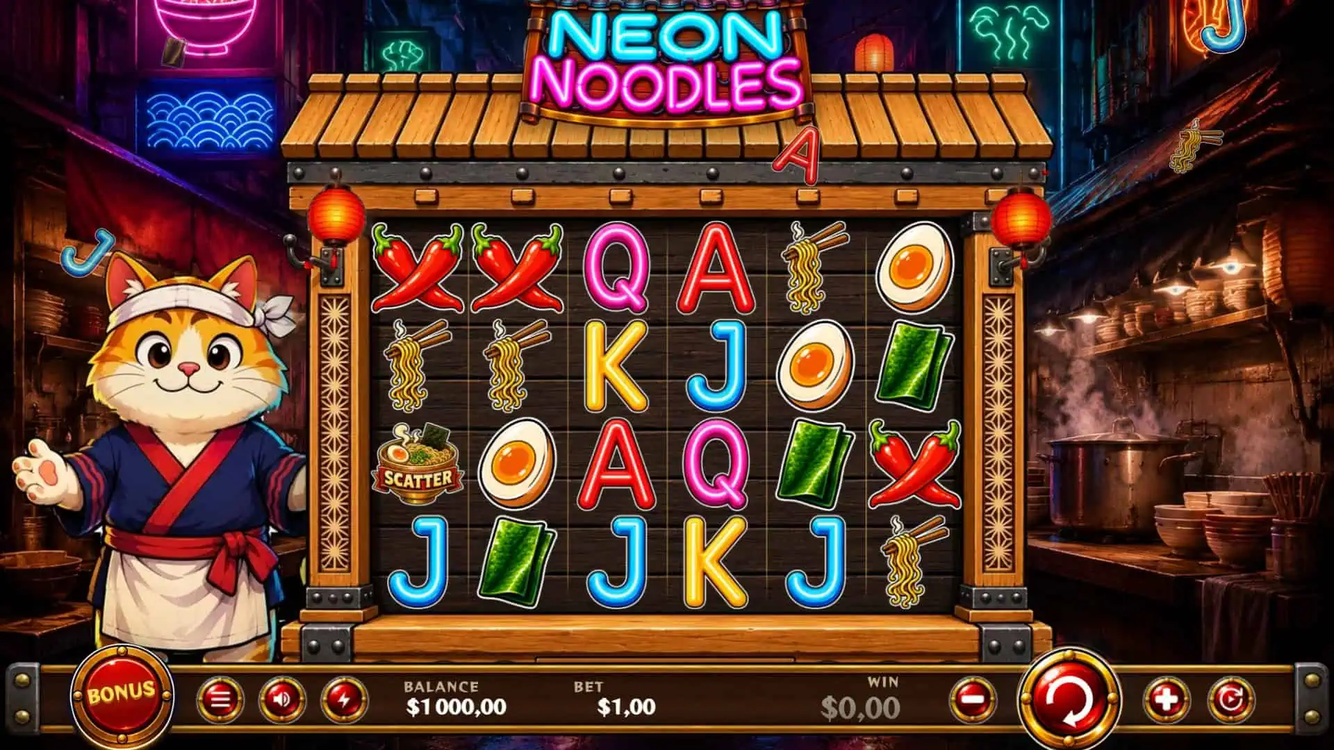Neon Noodles slot gameplay reels