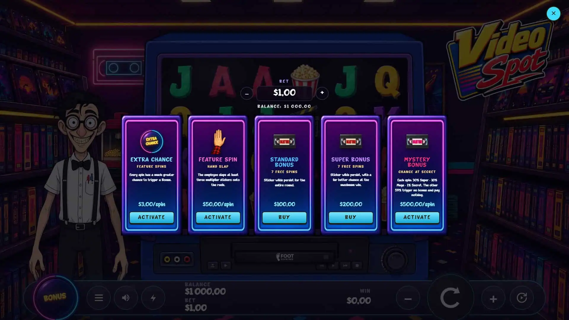 Video Spot bonus buy menu