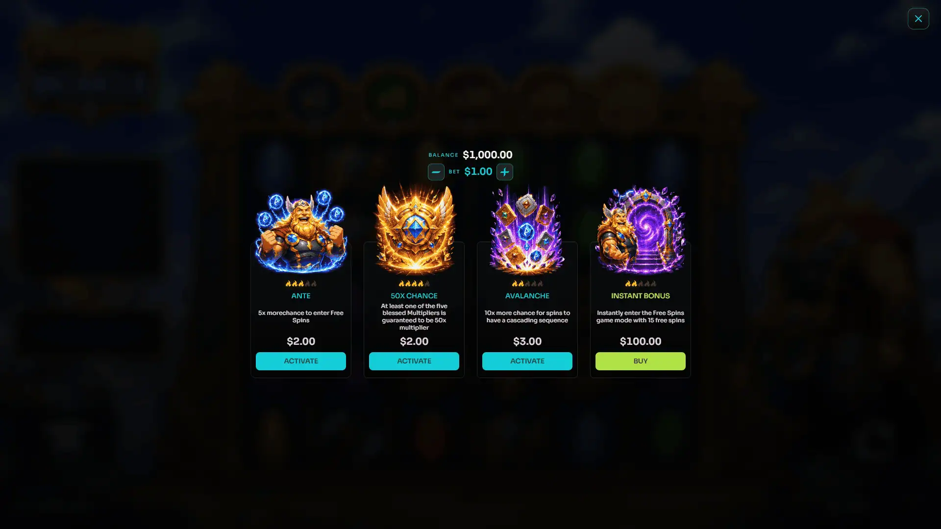 Thunder of Valhalla bonus buy menu