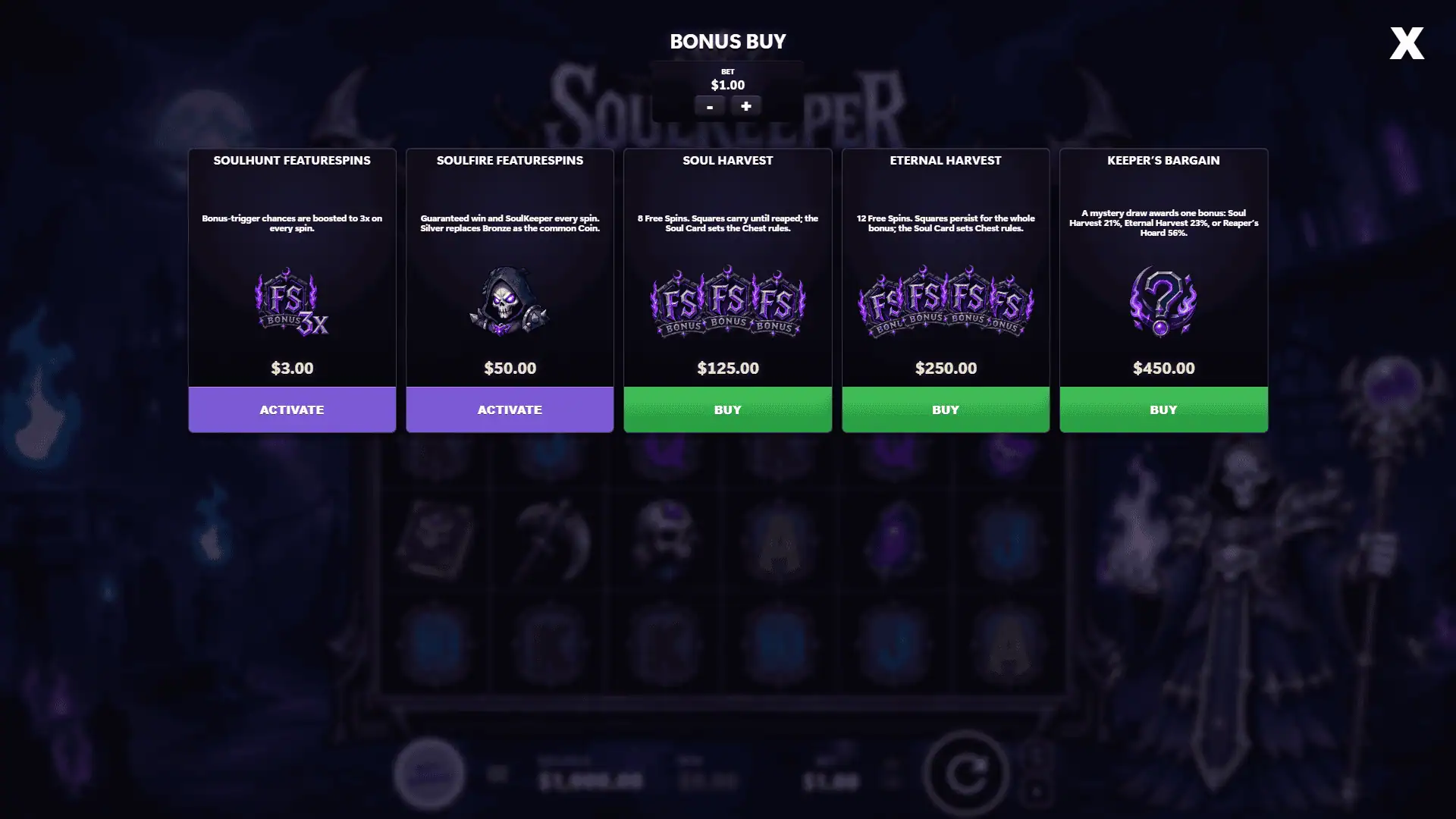 SoulKeeper bonus buy menu