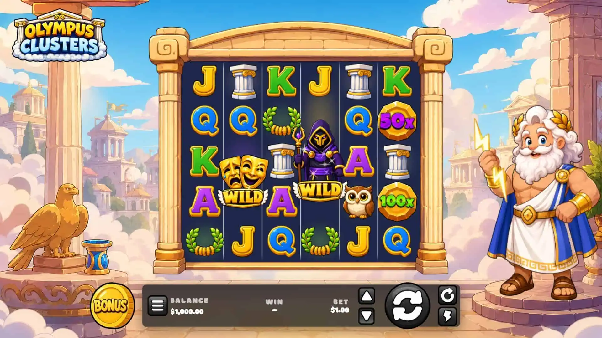Olympus Clusters slot gameplay reels