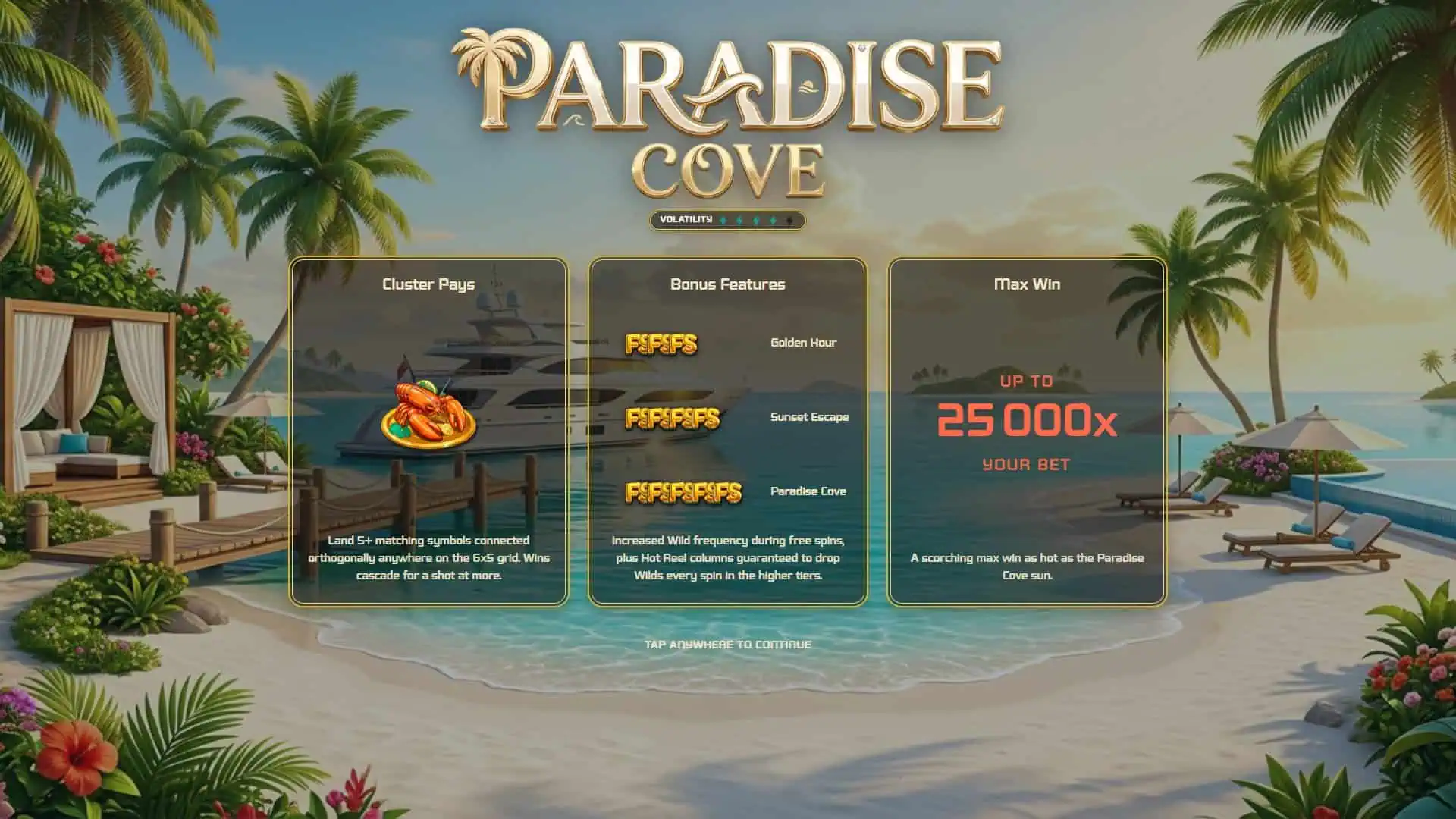 Paradise Cove slot intro screen