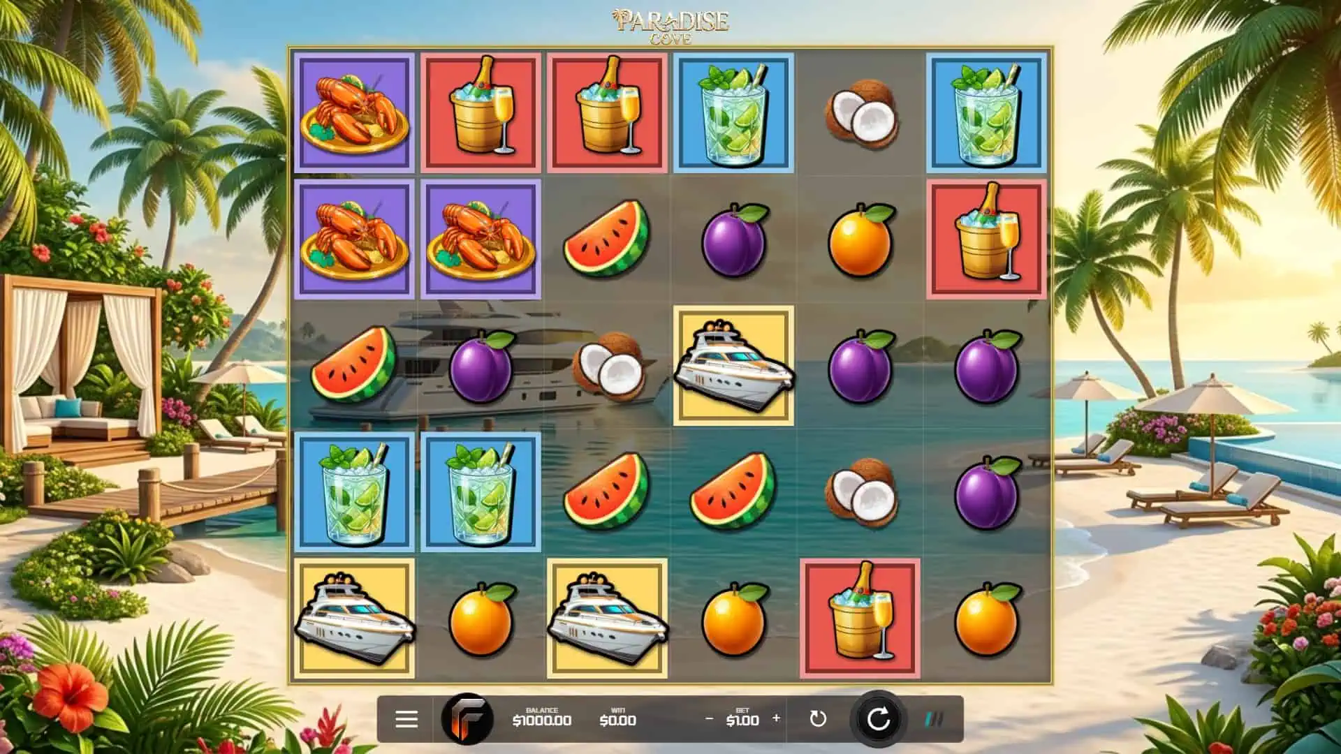 Paradise Cove slot gameplay reels