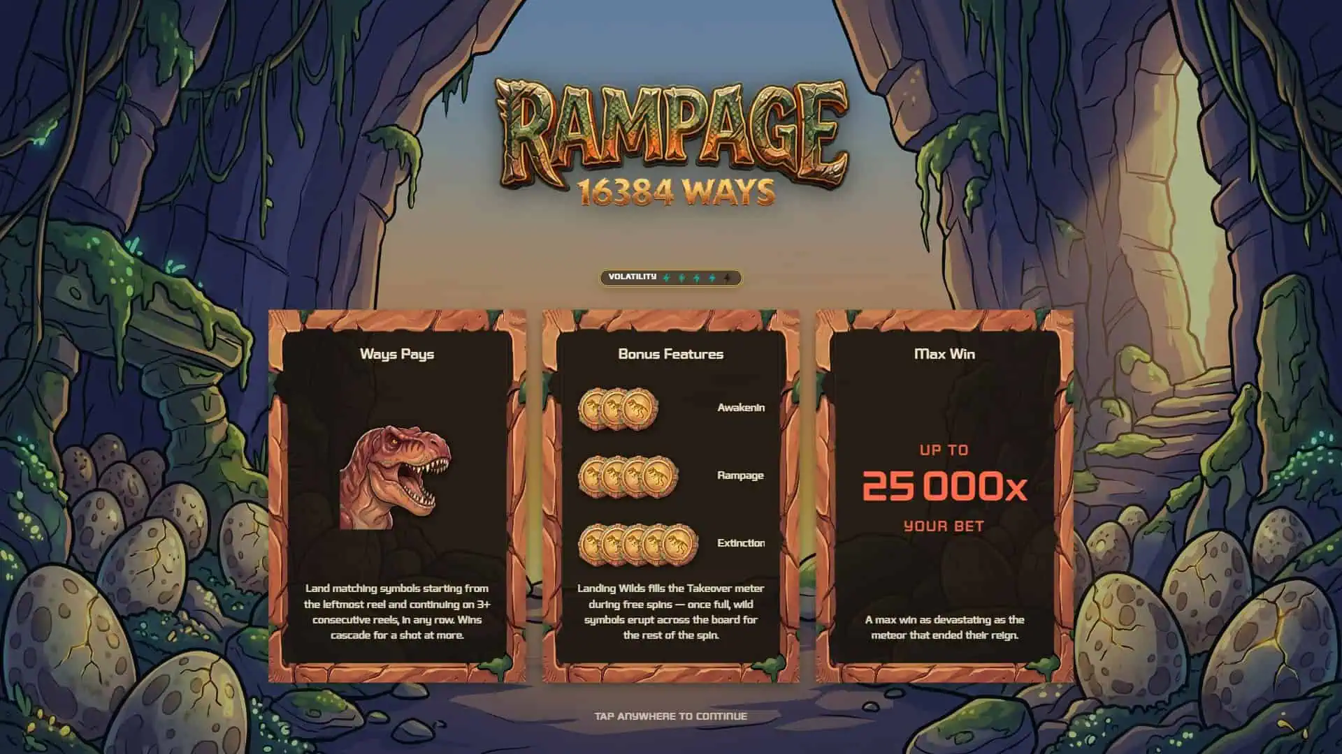 Rampage 16384 Ways slot intro screen