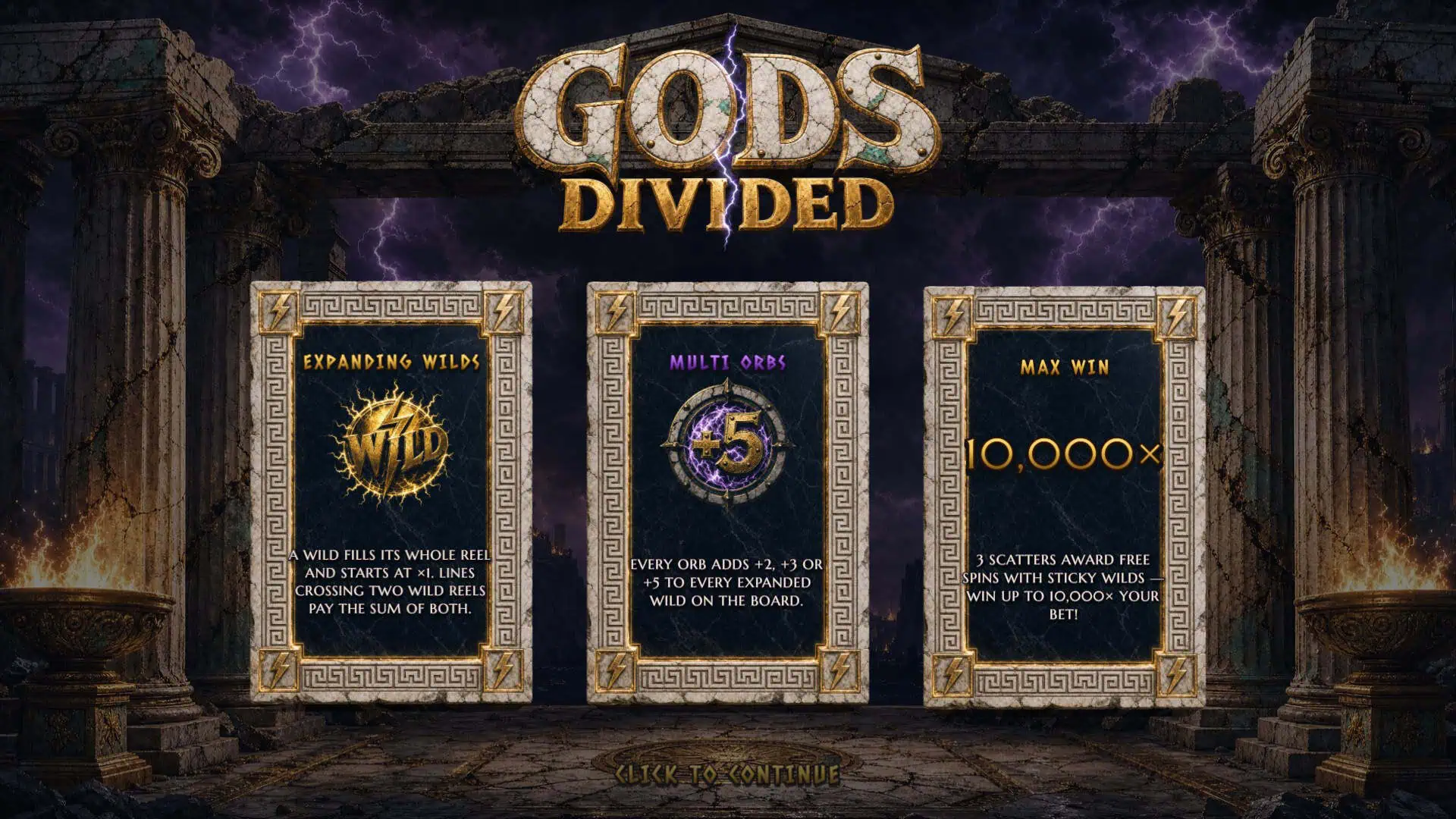 Gods Divided slot intro screen