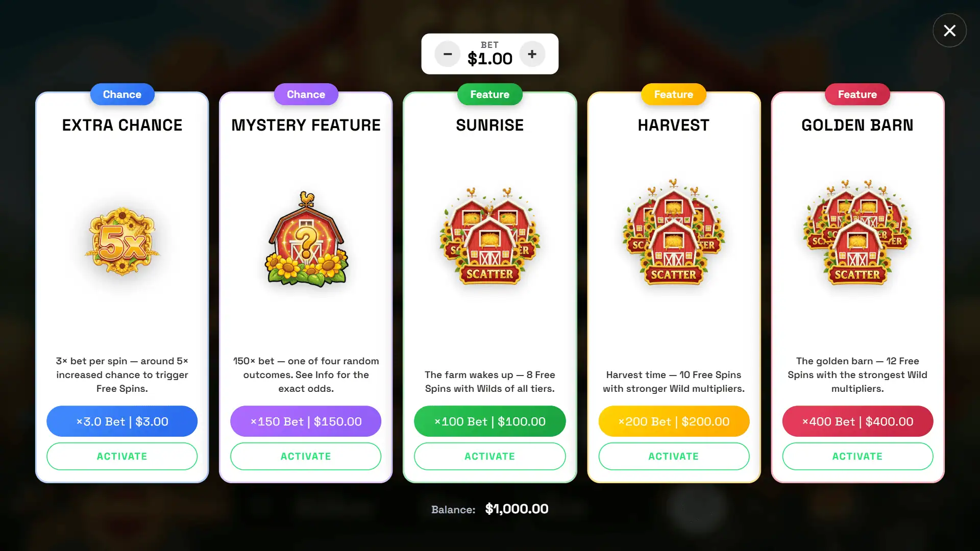 Cash Cow bonus buy menu