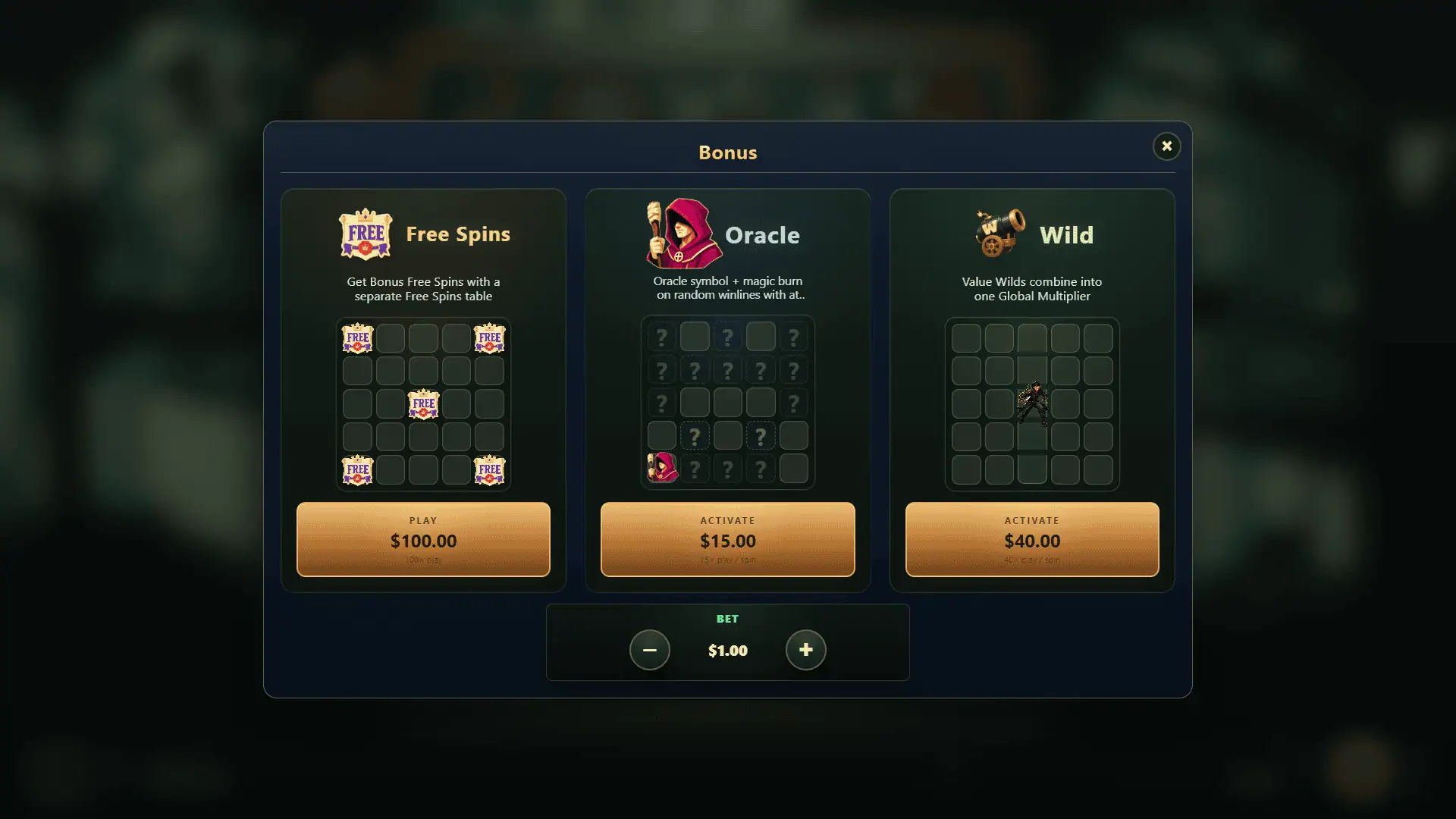 Bombard bonus buy menu