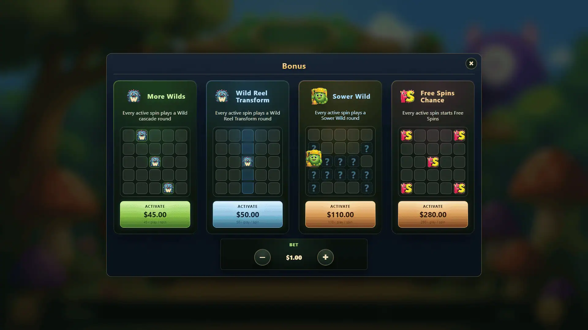 Monzies bonus buy menu