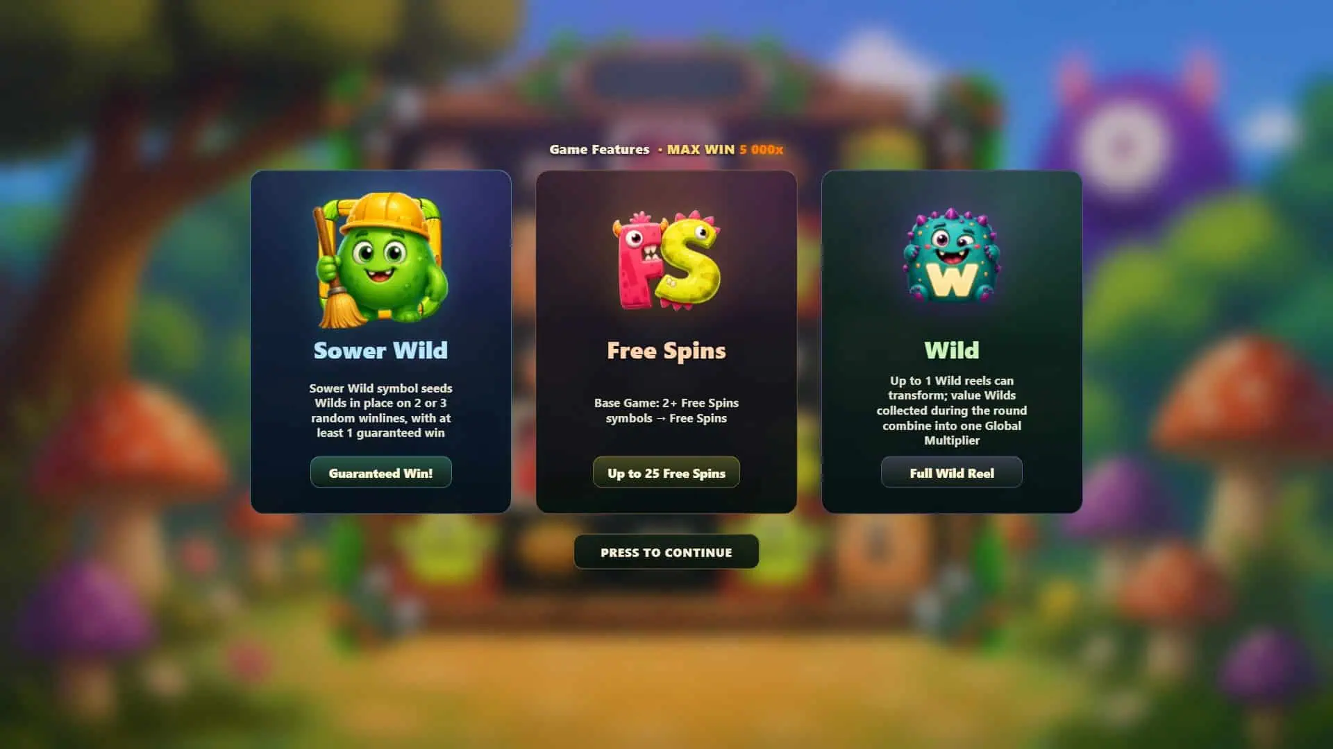 Monzies slot intro screen
