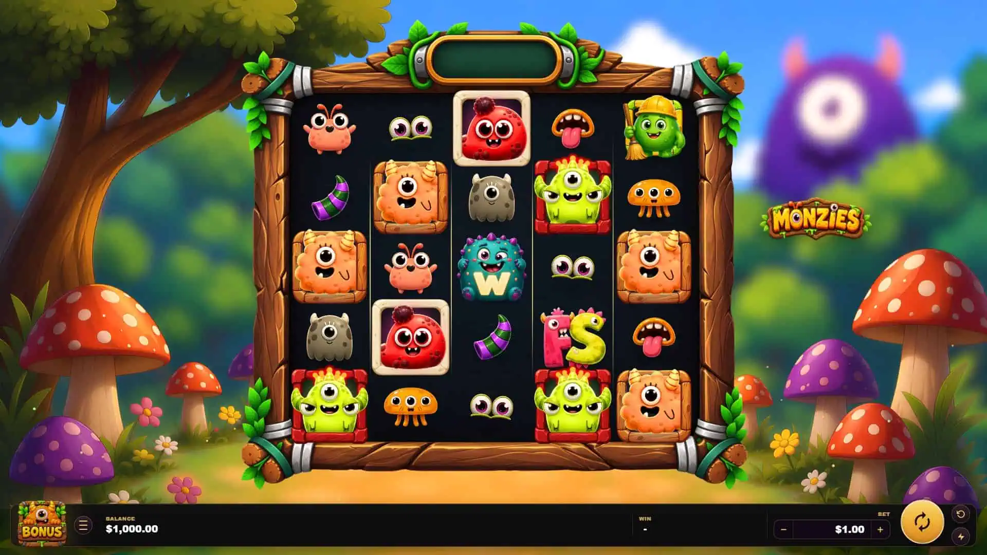 Monzies slot gameplay reels