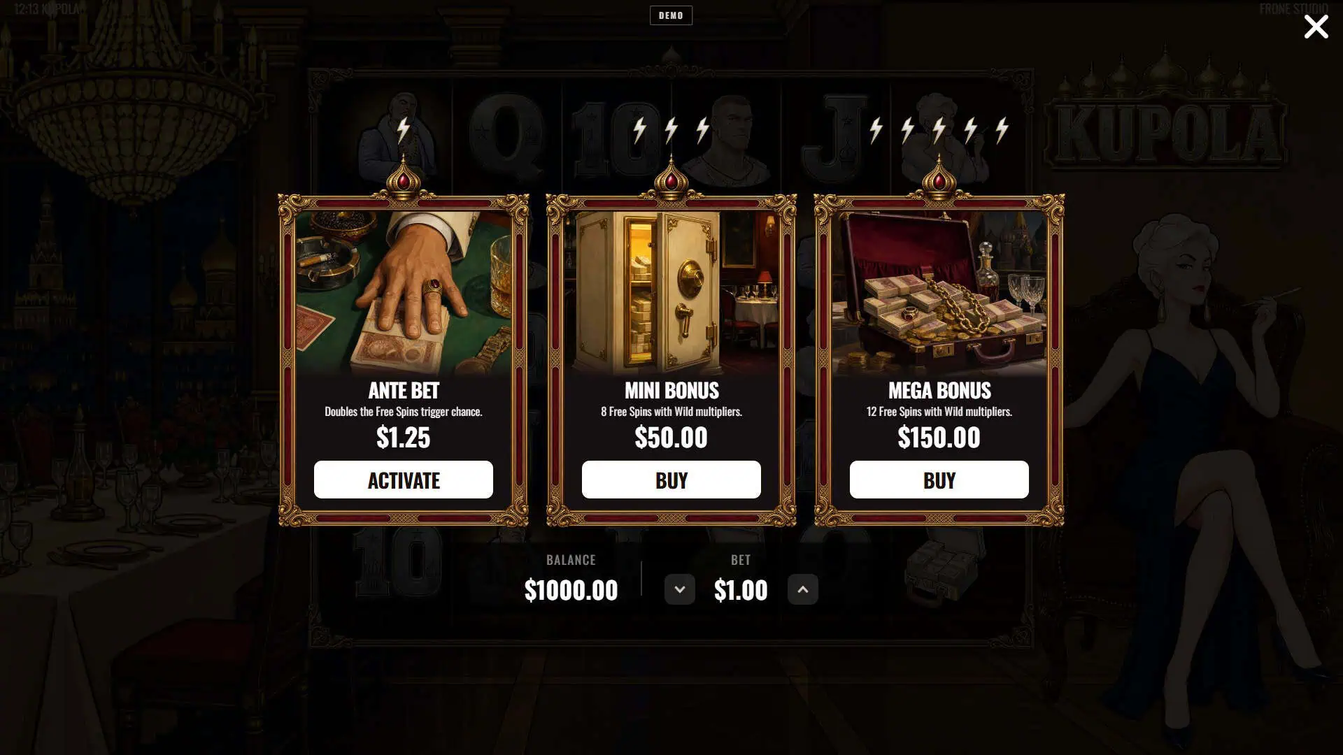 Kupola bonus buy menu
