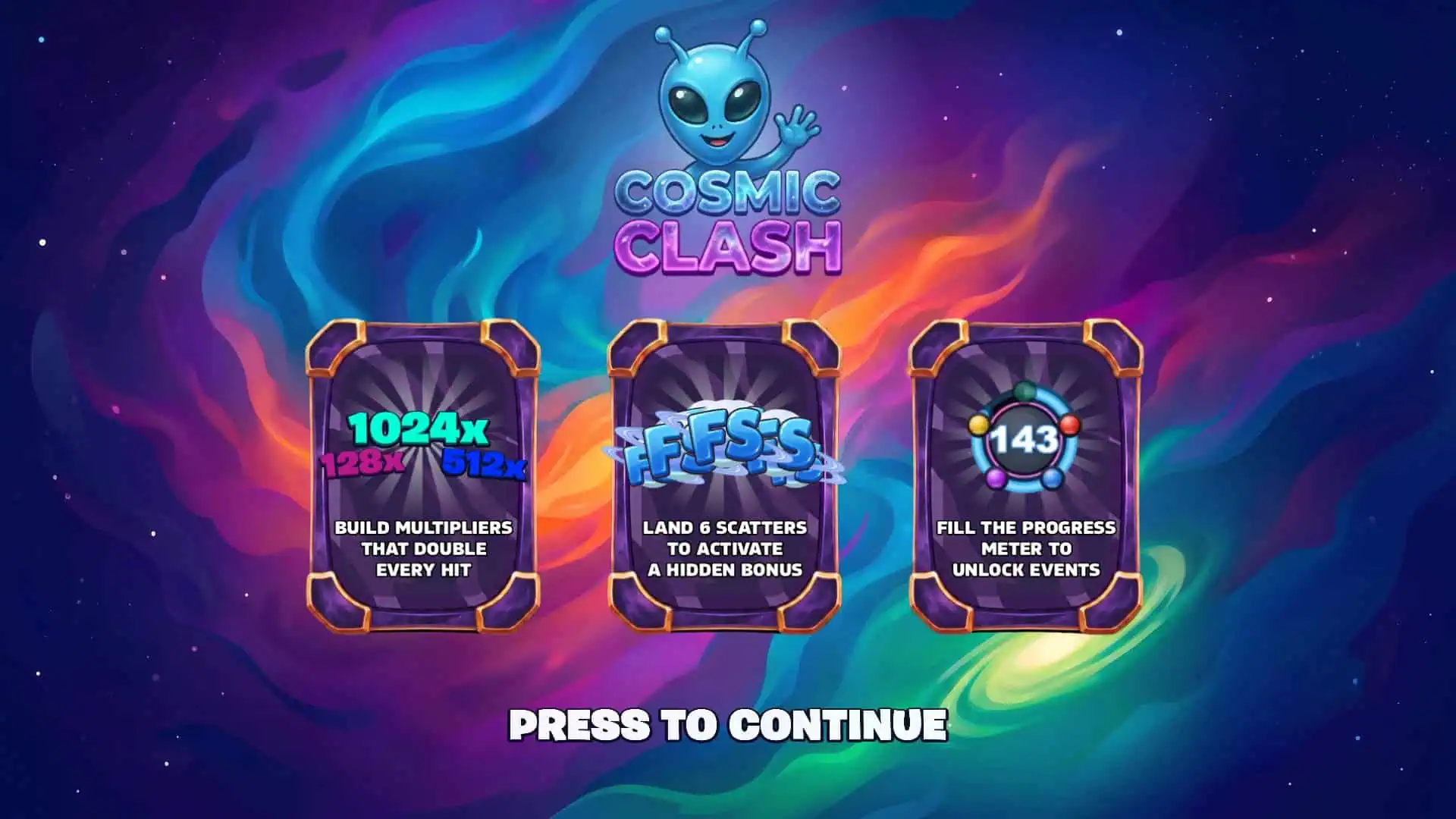 Cosmic Clash slot intro screen