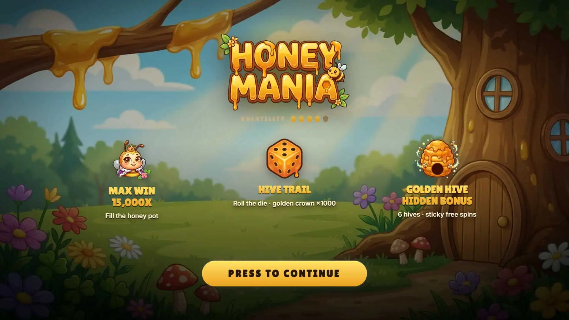 Honey Mania slot intro screen