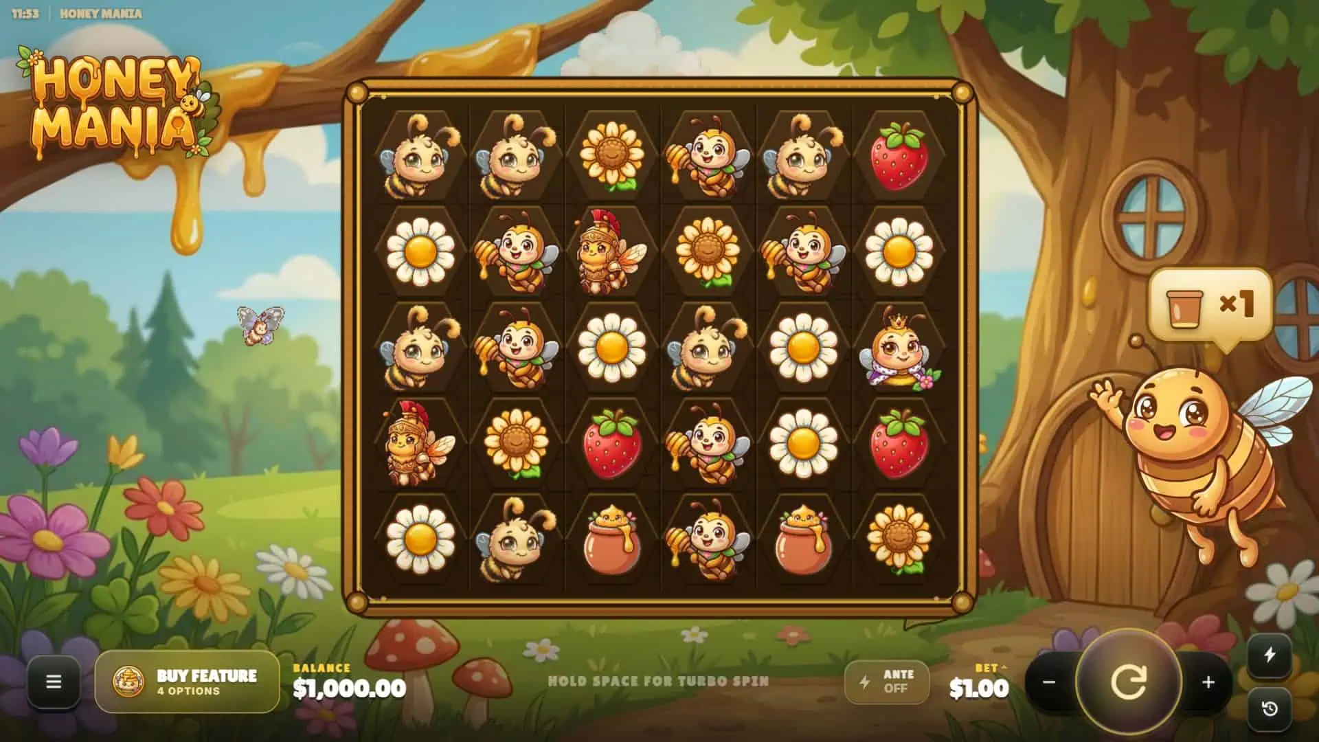 Honey Mania slot gameplay reels