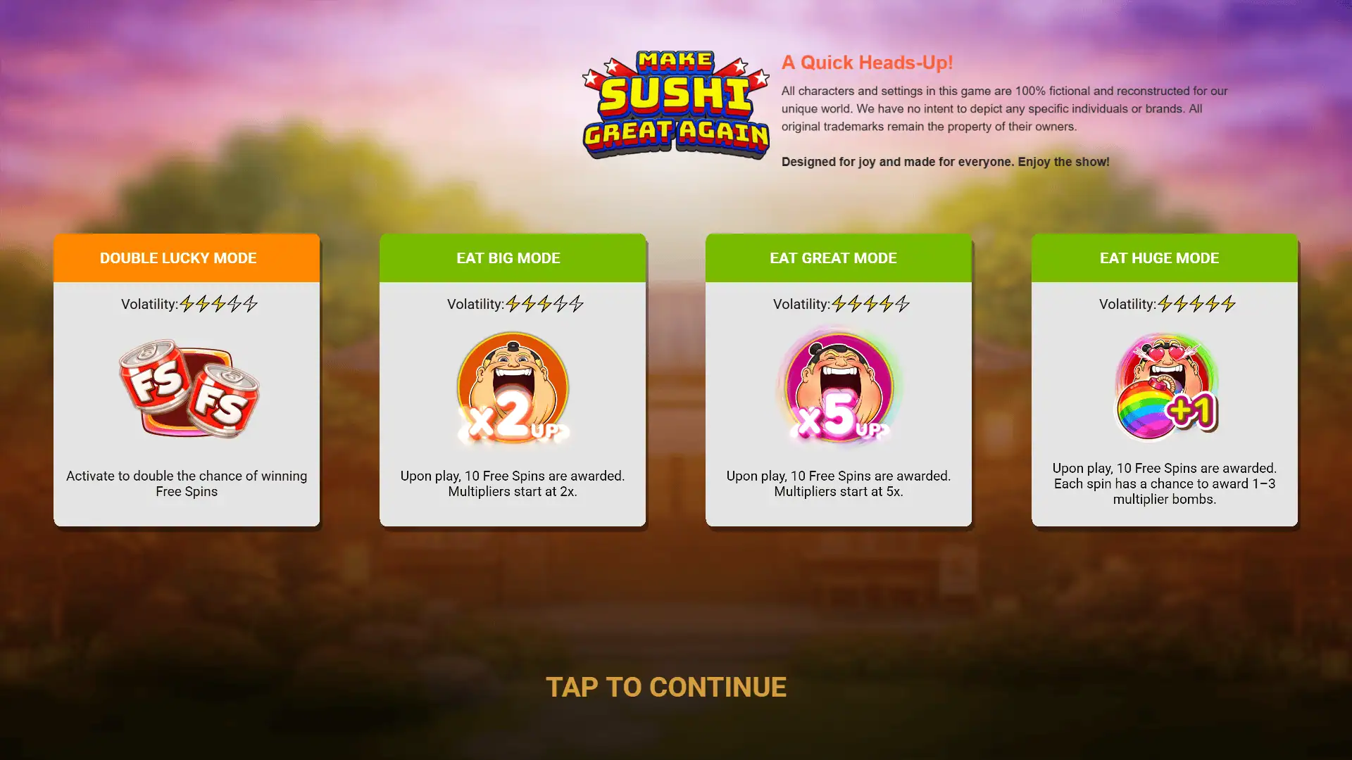 Make Sushi Great Again slot intro screen