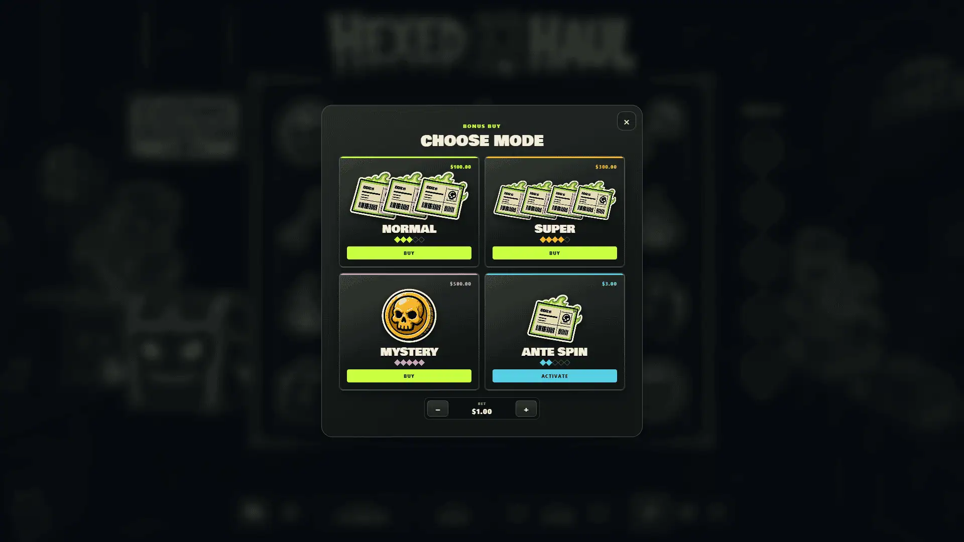 Hexed Haul bonus buy menu