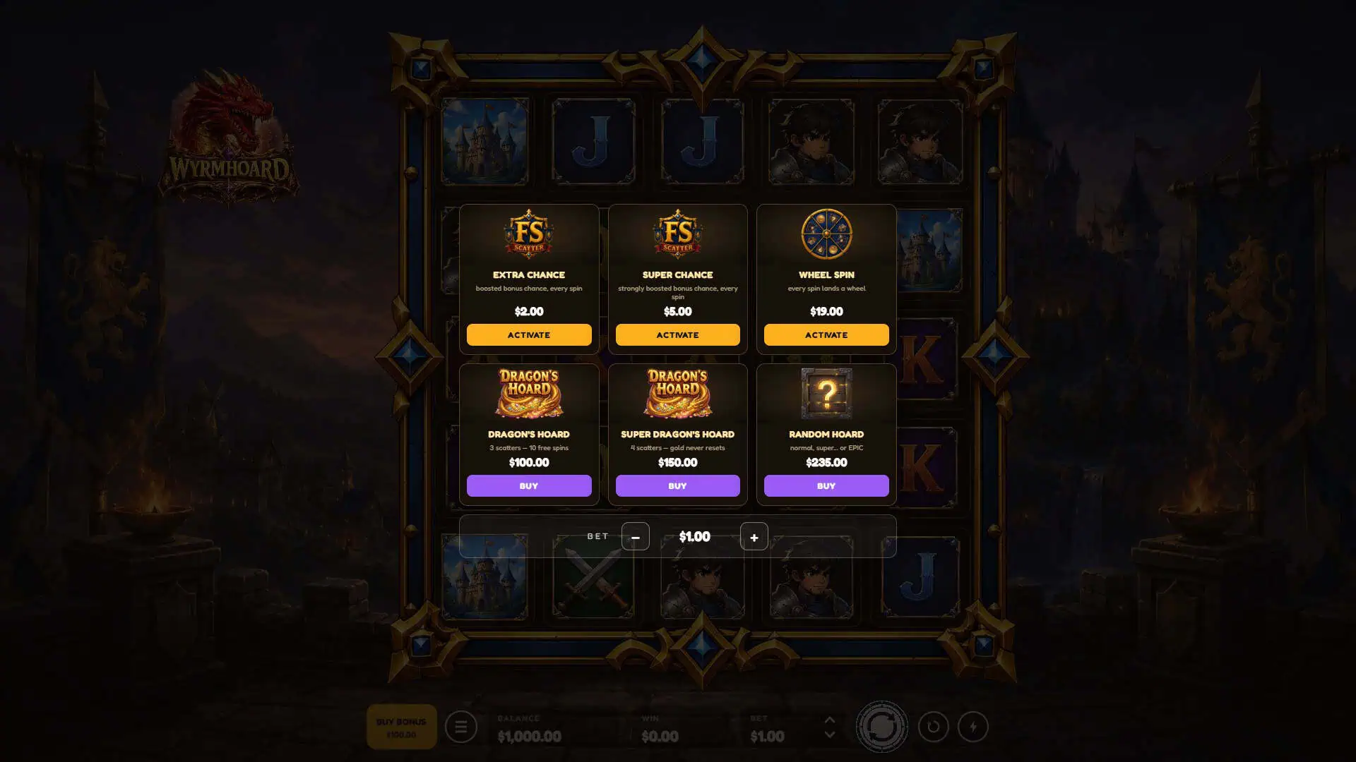 Wyrmhoard bonus buy menu