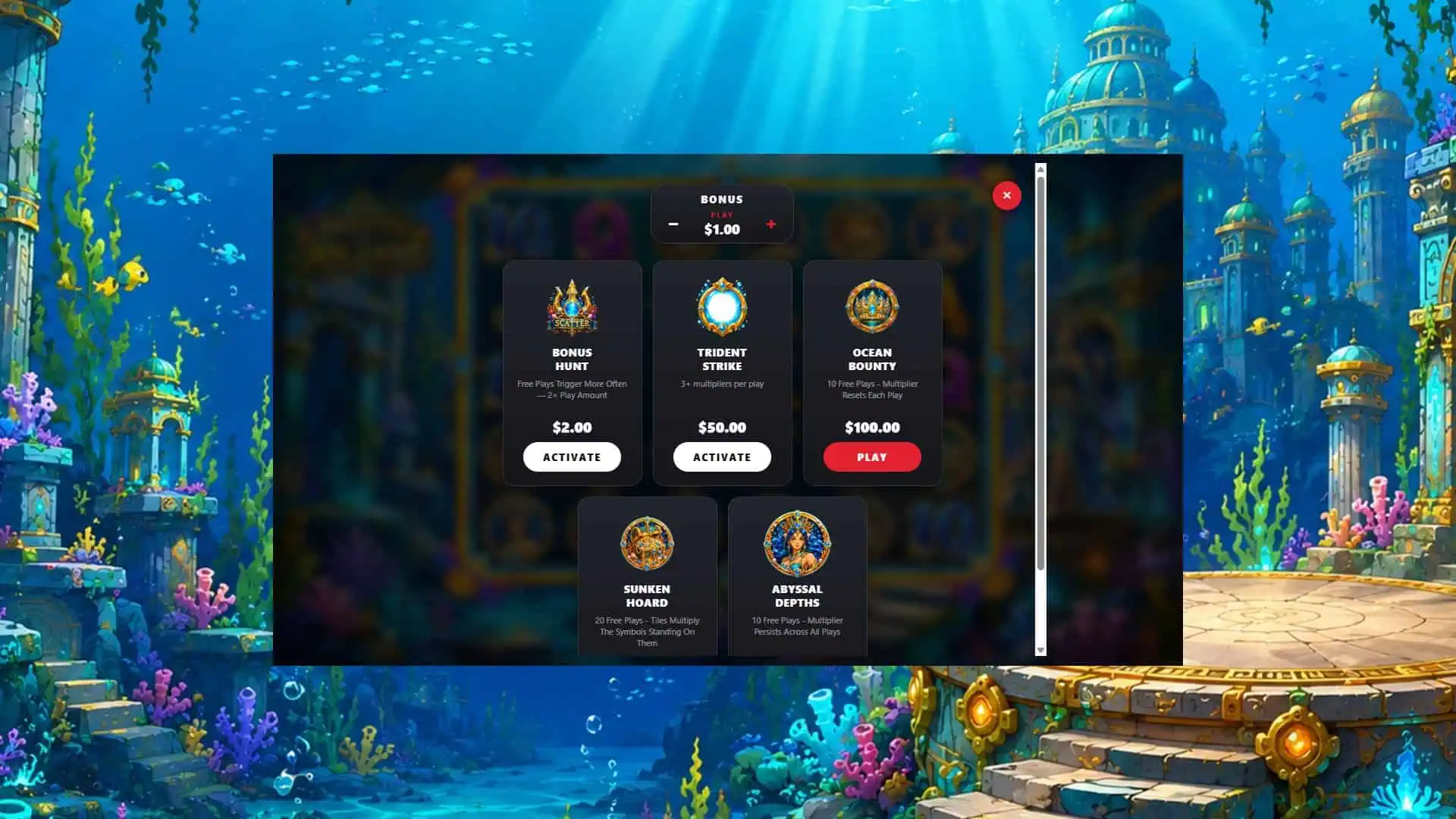 Priestess of Atlantis bonus buy menu