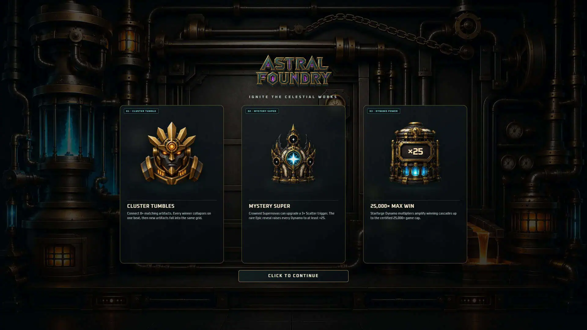 Astral Foundry slot intro screen