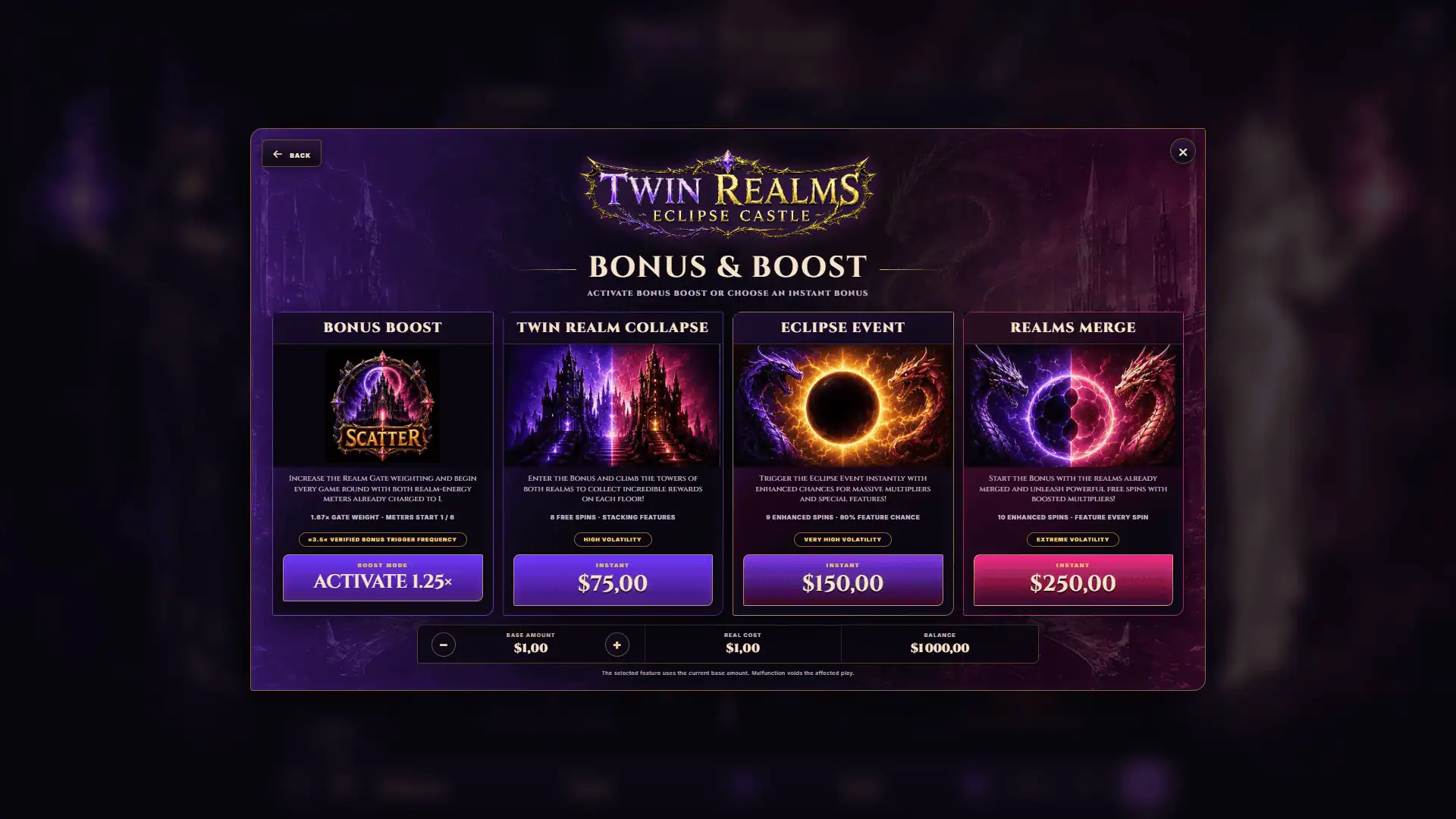 Twin Realms bonus buy menu