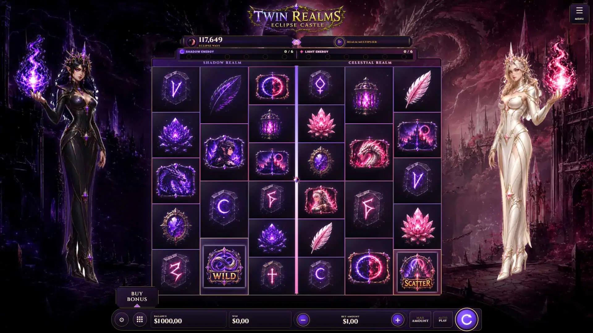 Twin Realms slot gameplay reels