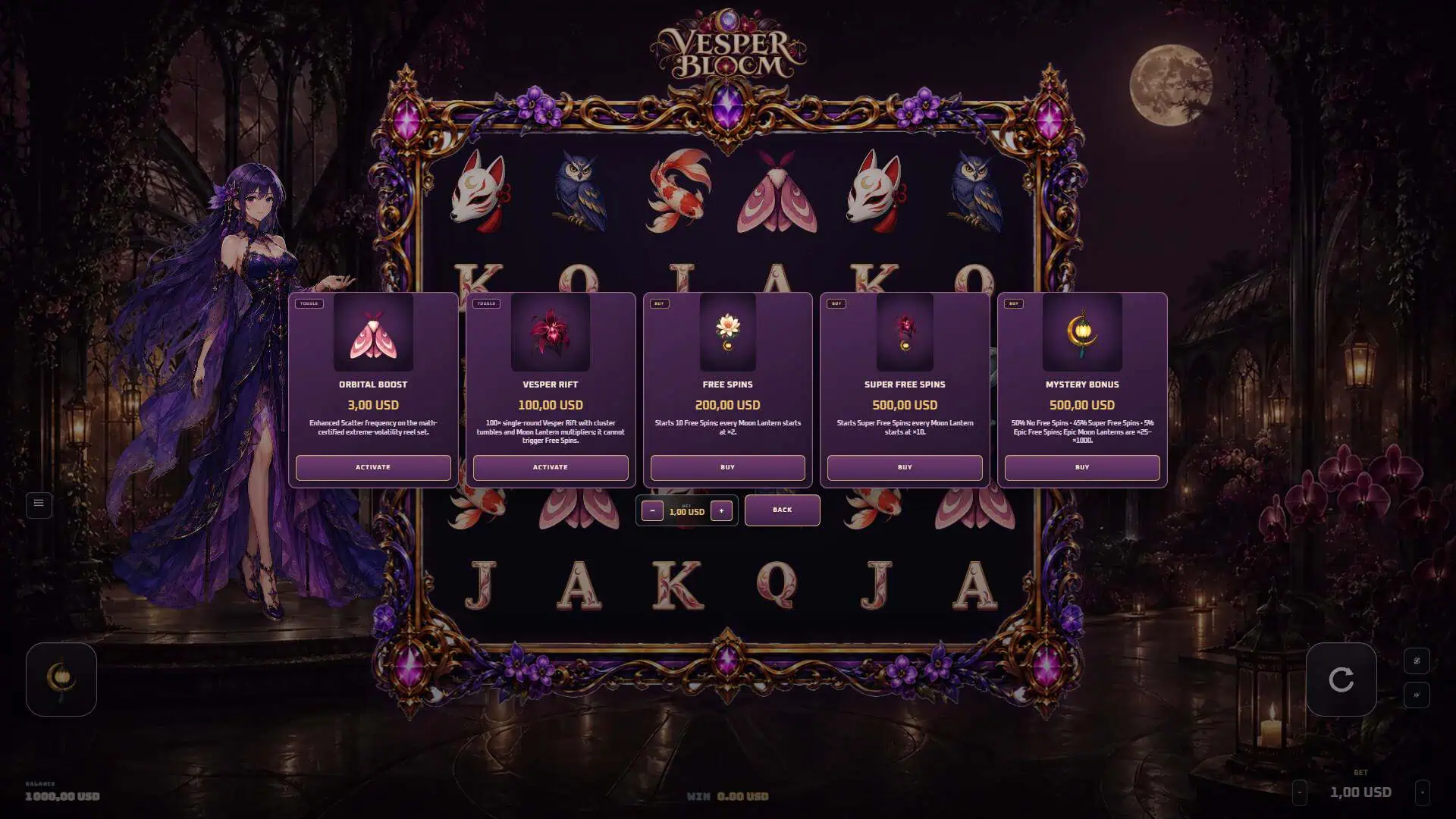Vesper Bloom bonus buy menu