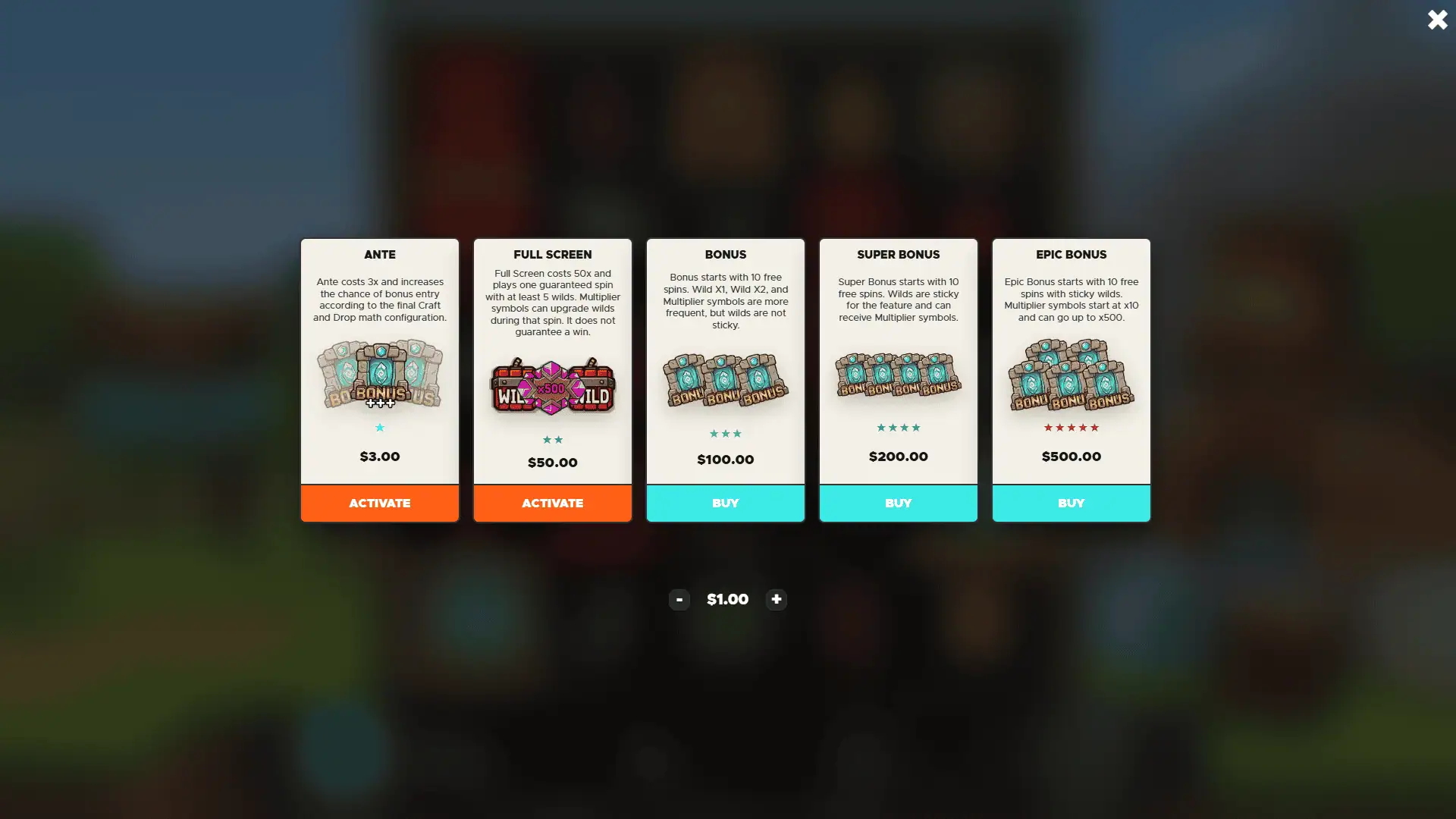 Craft And Drop bonus buy menu