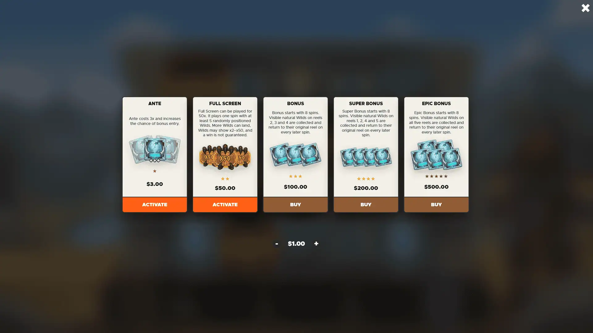Dragon Board bonus buy menu