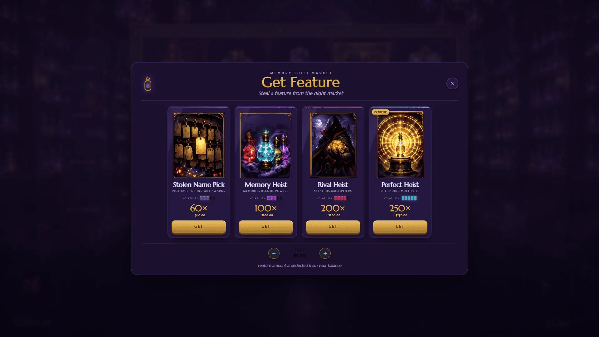 Memory Thief Market bonus buy menu