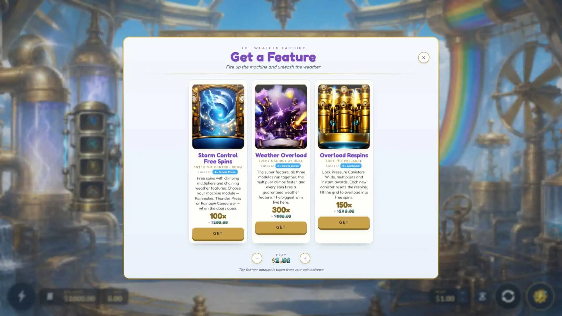 The Weather Factory bonus buy menu