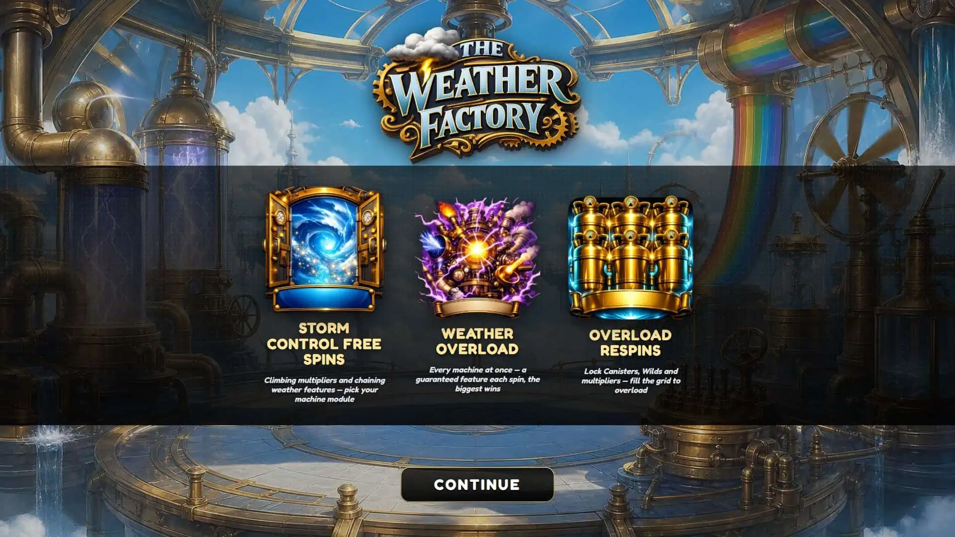 The Weather Factory slot intro screen