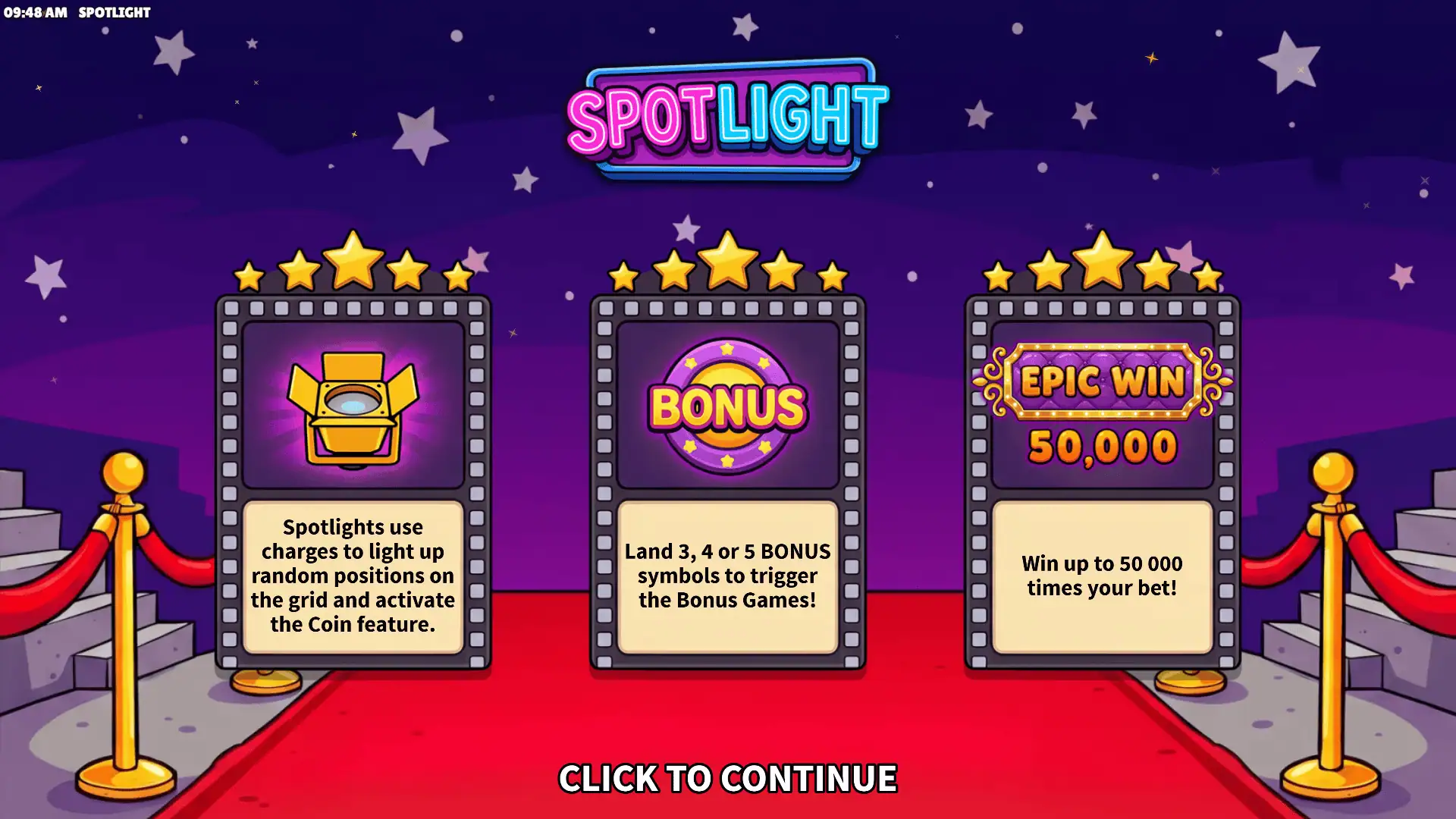 Spotlight slot intro screen