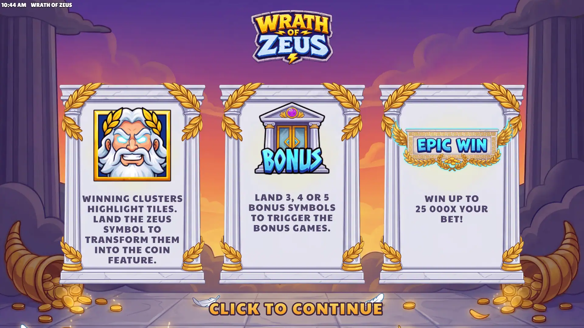 Wrath of Zeus slot intro screen