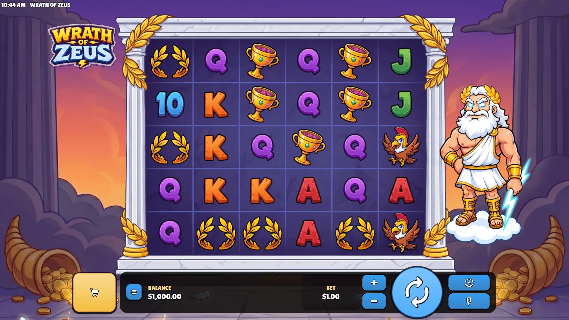 Wrath of Zeus slot gameplay reels