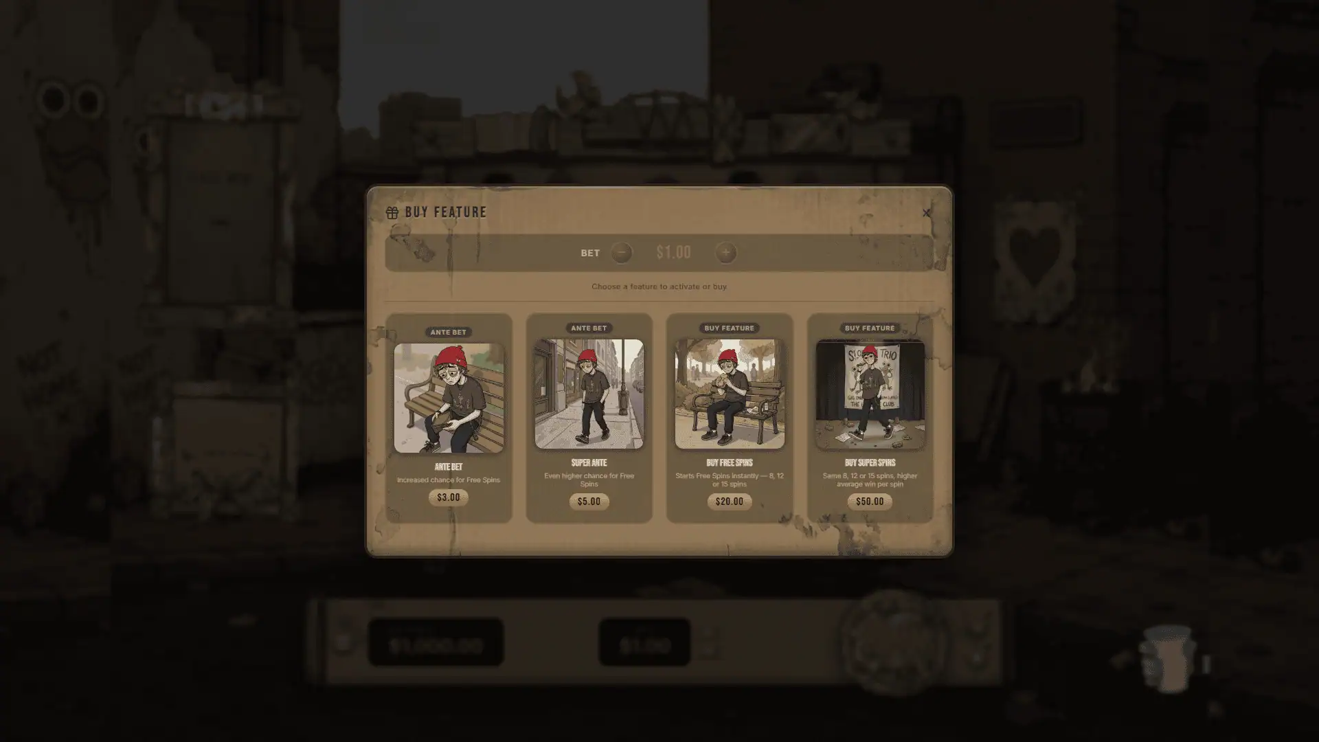 Cardboard Fortune bonus buy menu