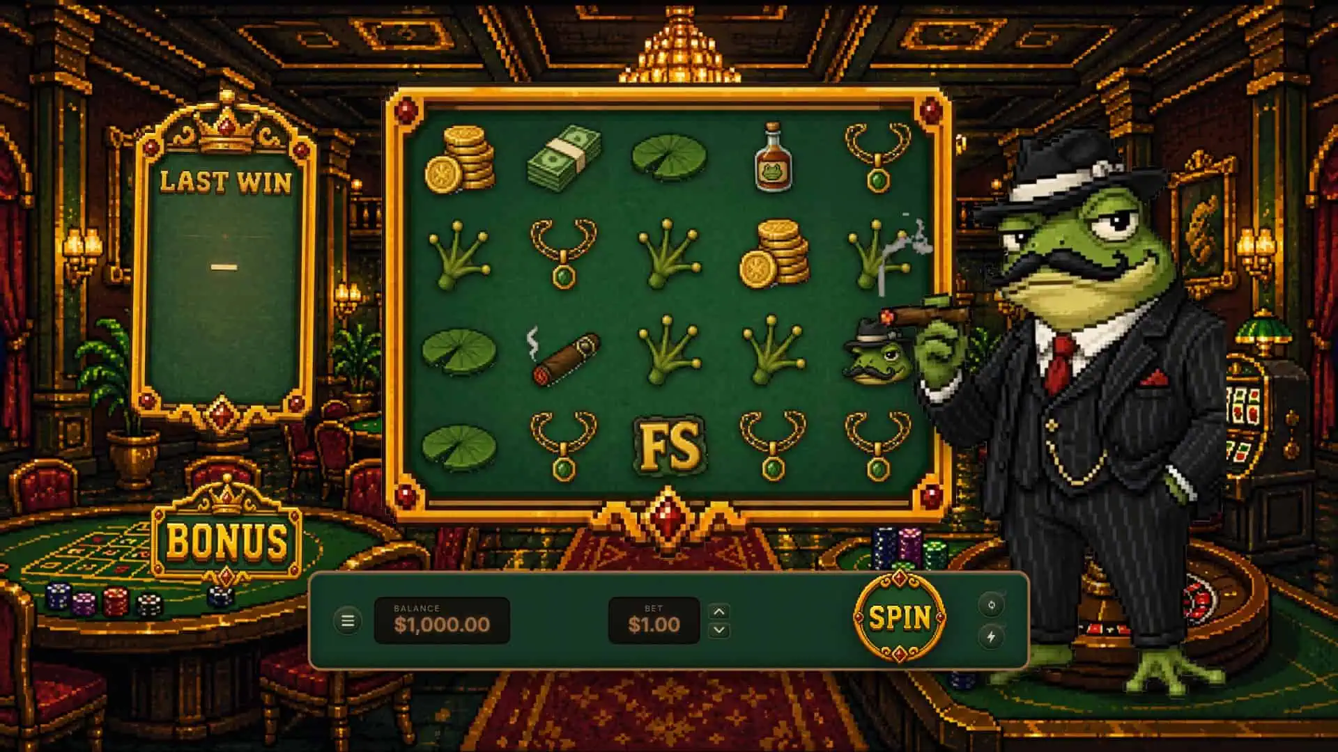 Frogfather slot gameplay reels