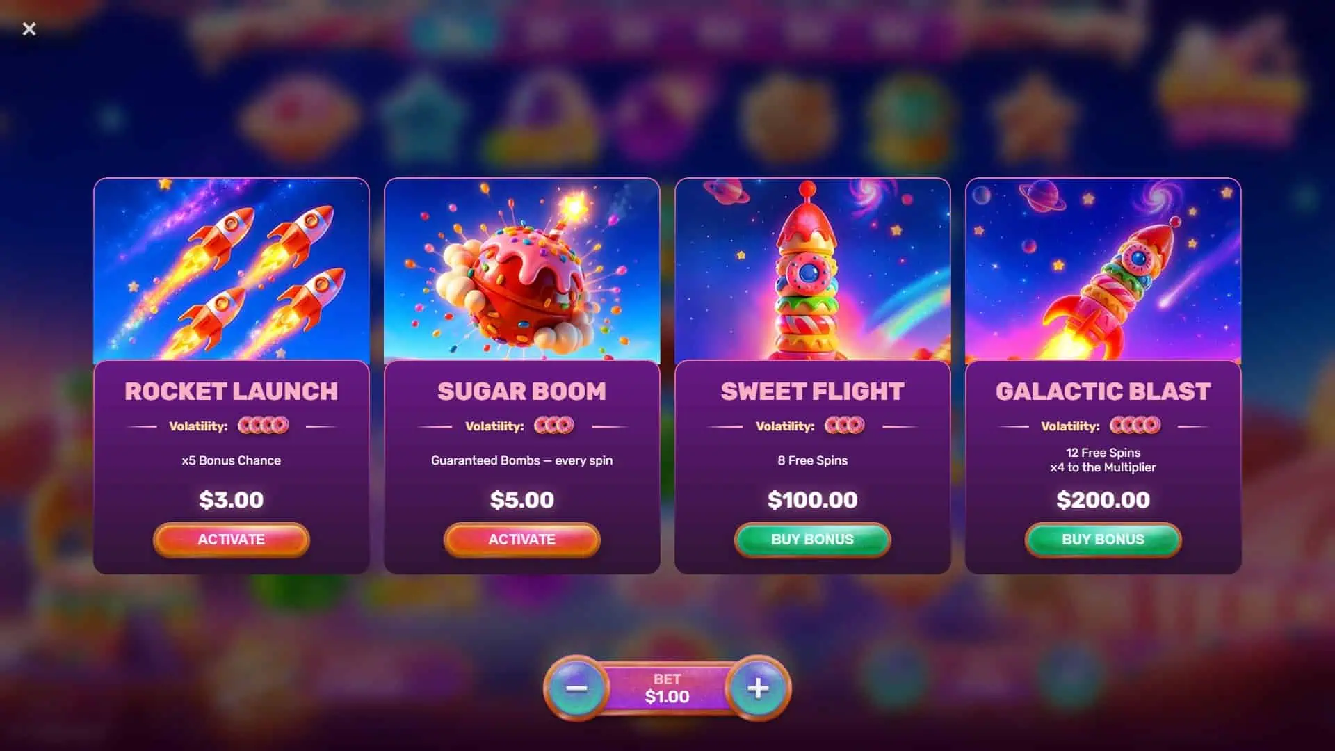 Sugar Space bonus buy menu