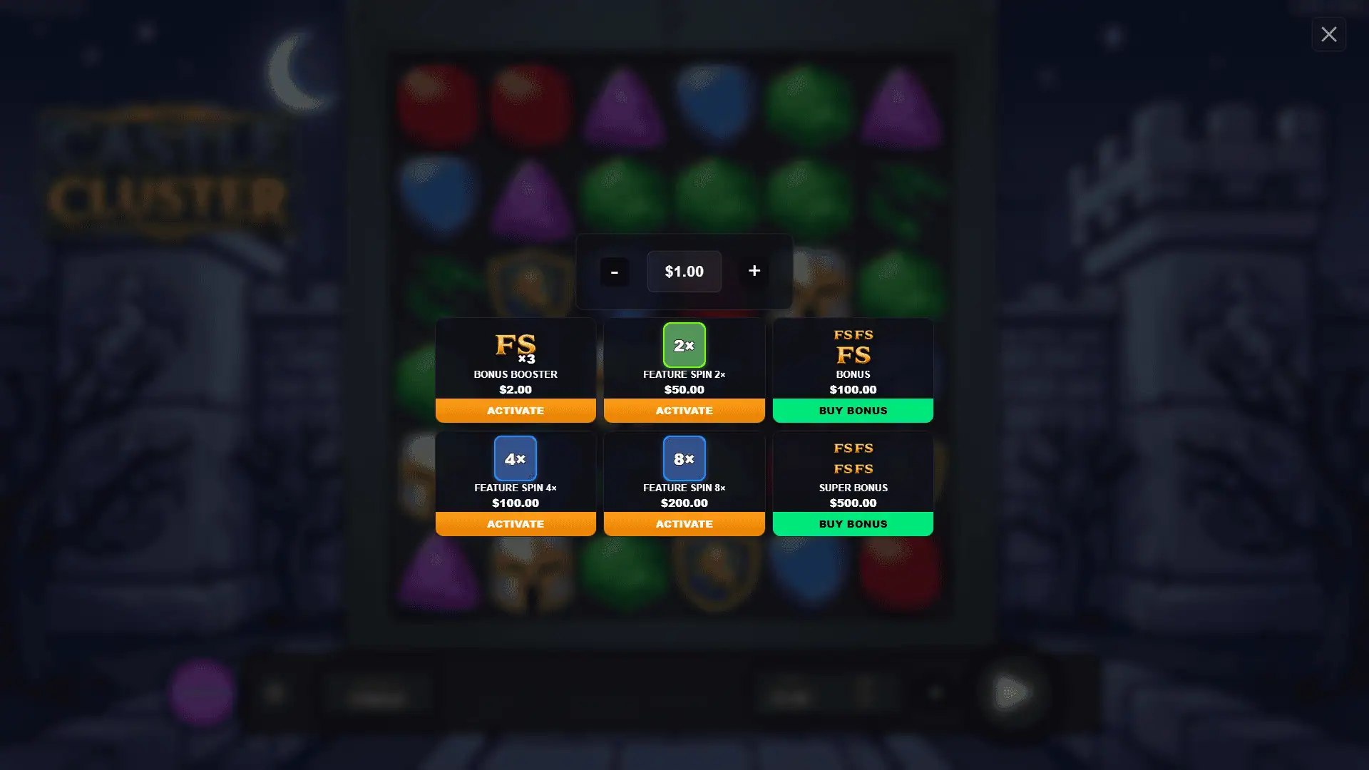 Castle Cluster bonus buy menu