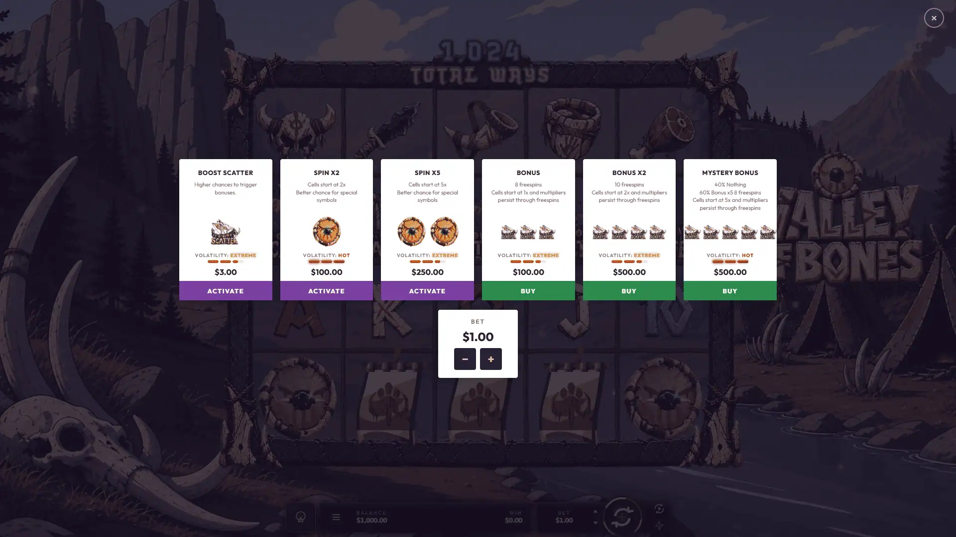 Valley of Bones bonus buy menu