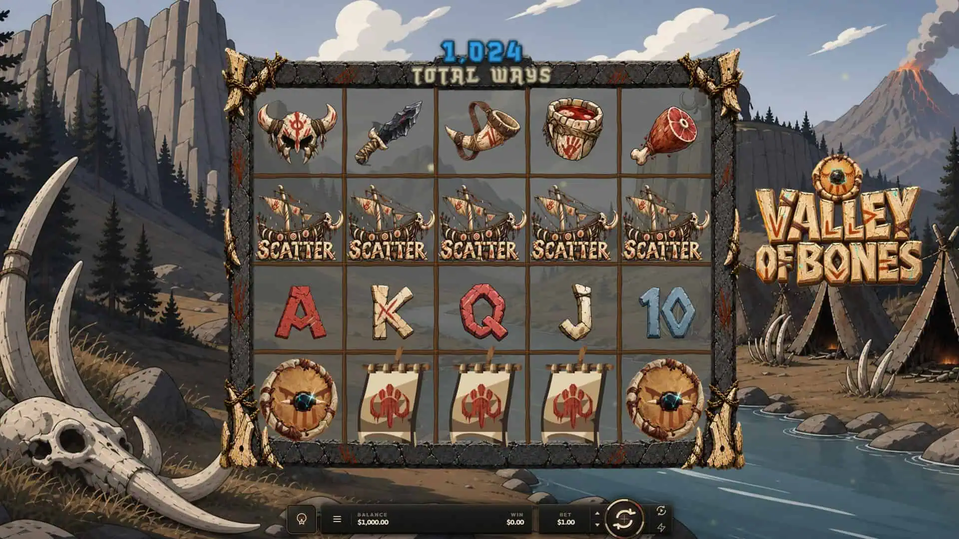 Valley of Bones slot gameplay reels