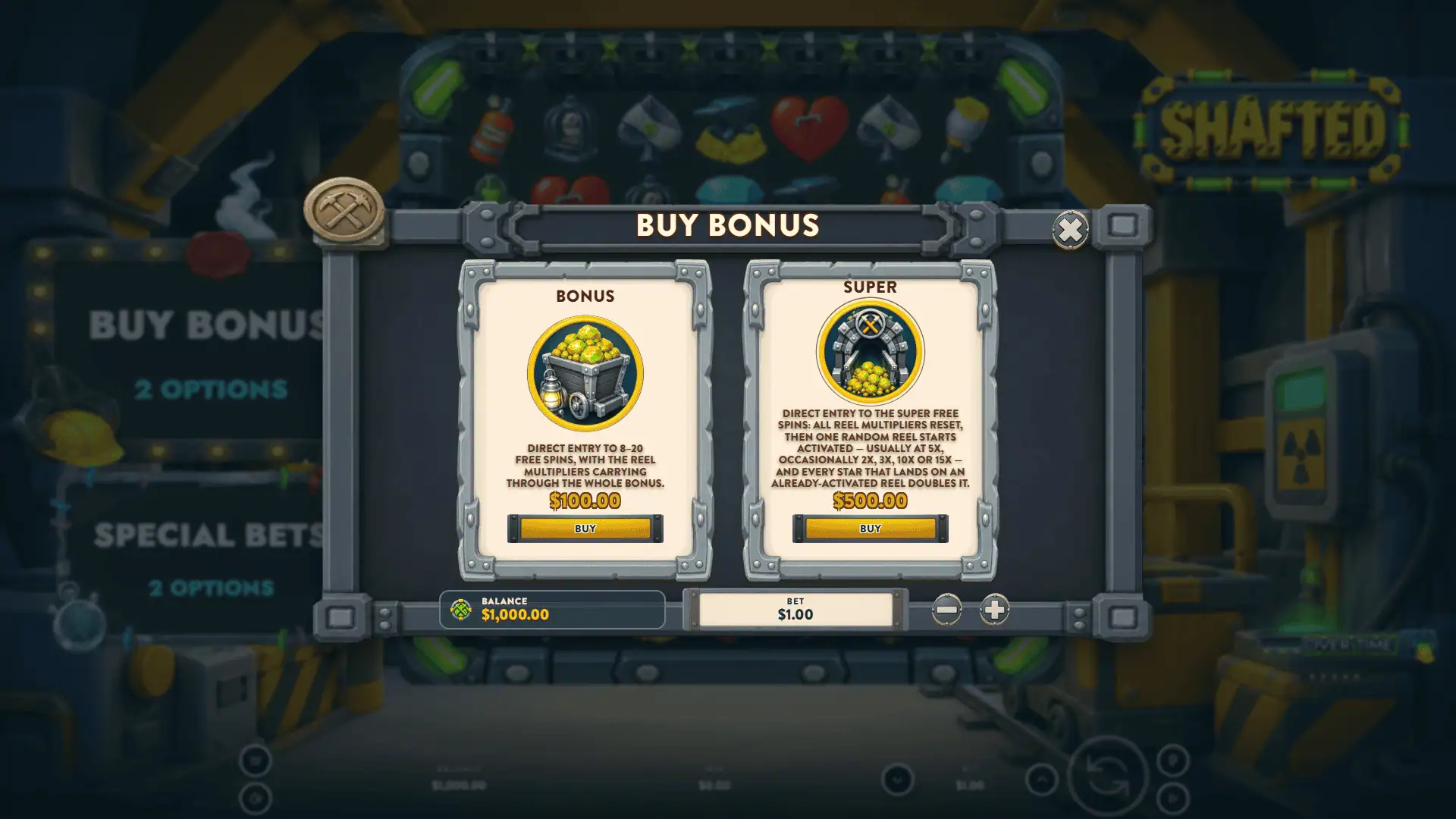 Shafted bonus buy menu