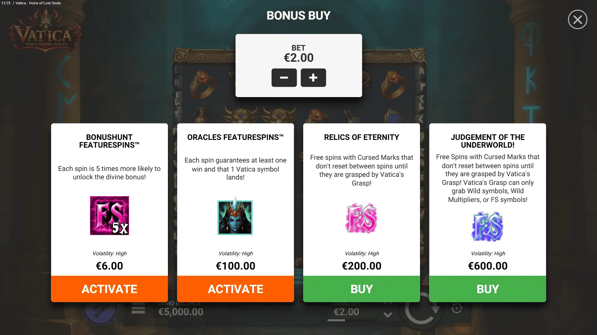 Vatica Voice of Lost Souls bonus buy menu