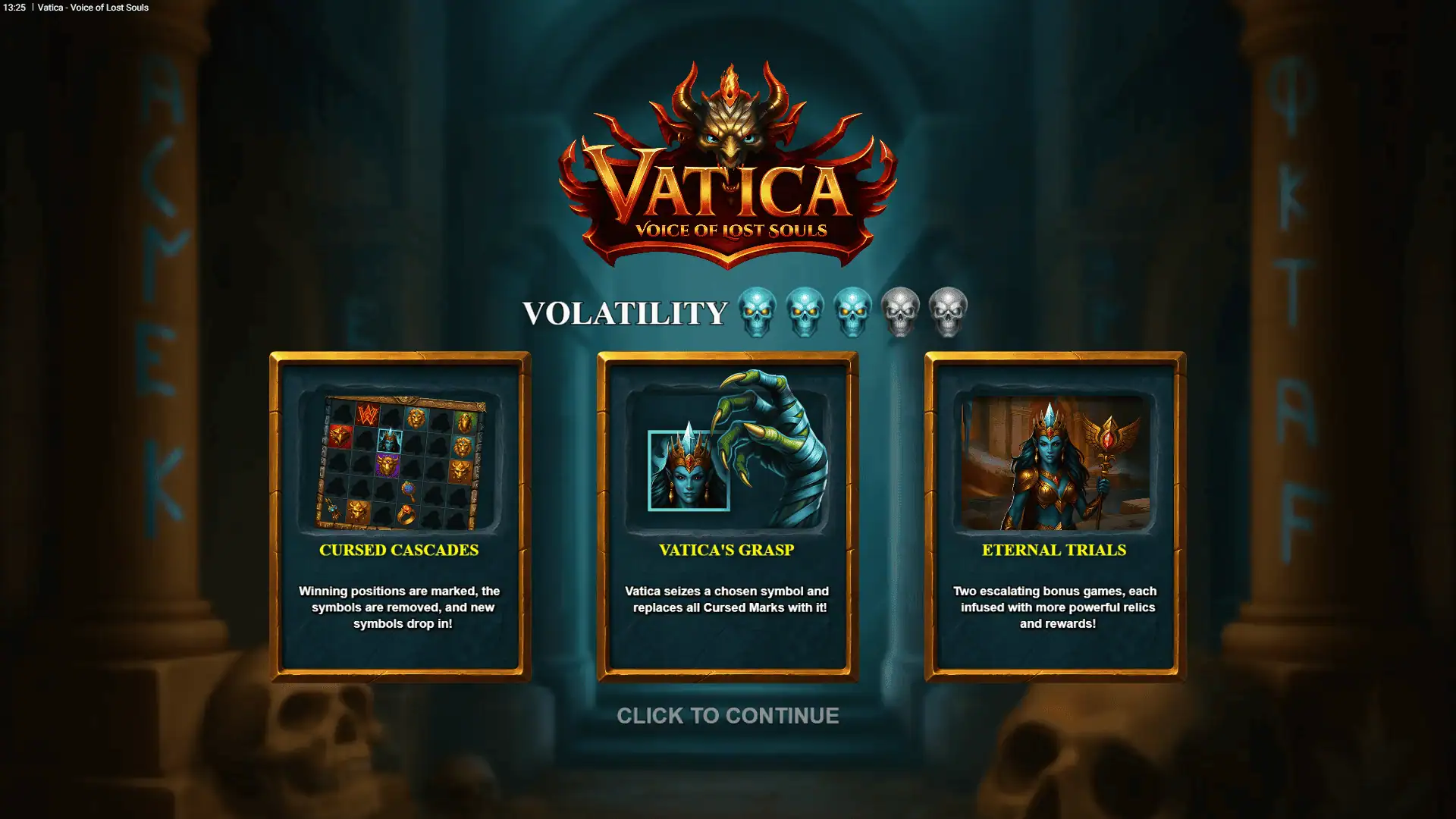 Vatica Voice of Lost Souls slot intro screen