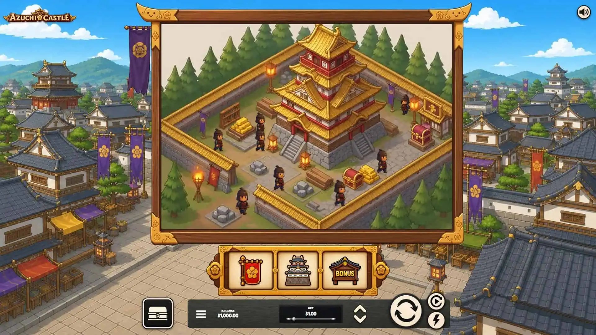Azuchi Castle slot gameplay reels