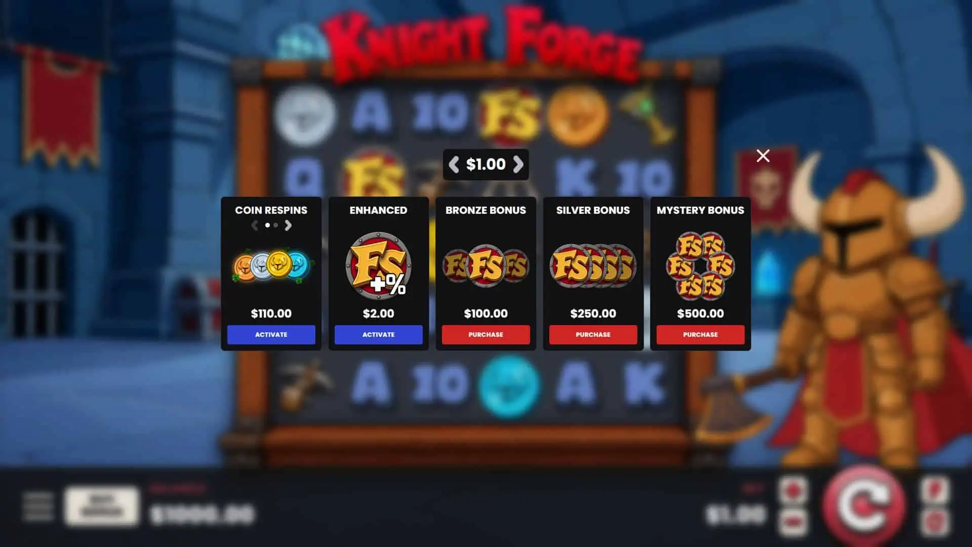 Knight Forge bonus buy menu