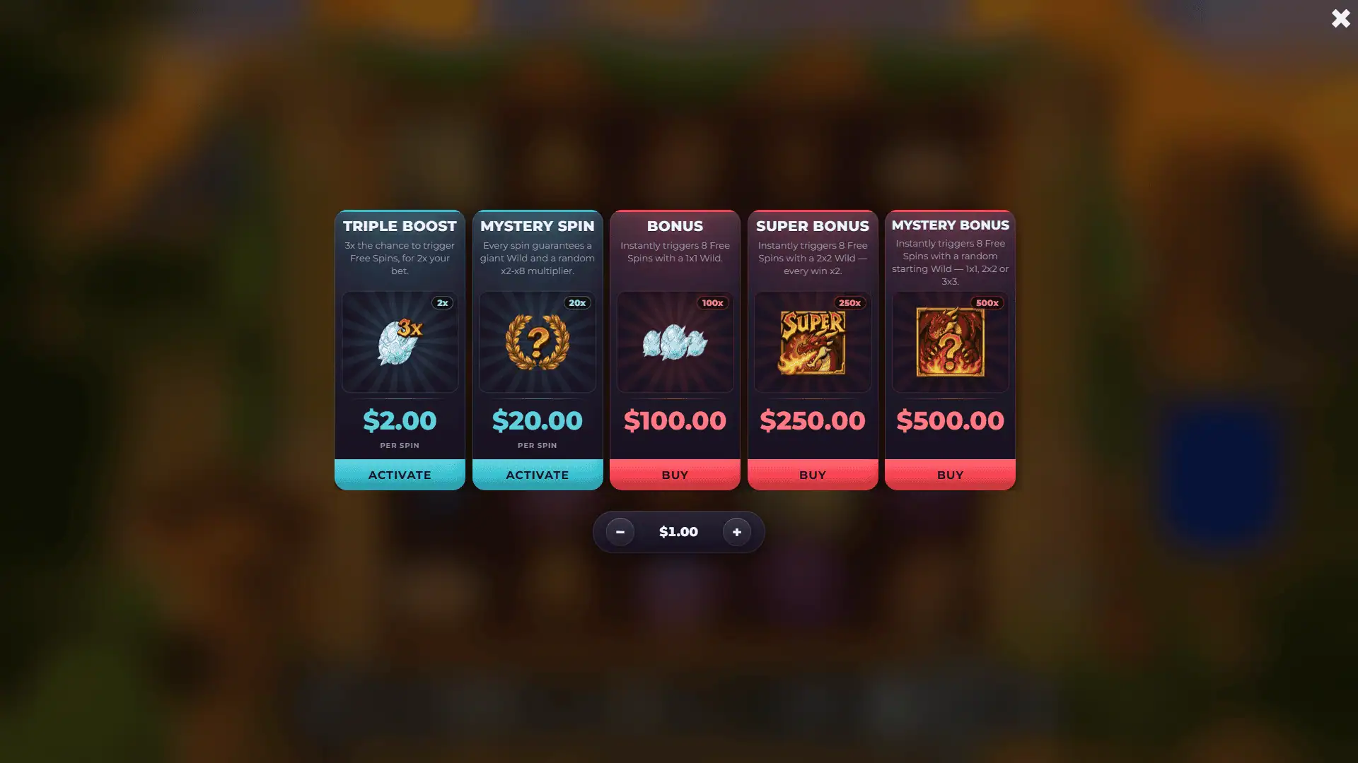 Dragon Flame bonus buy menu