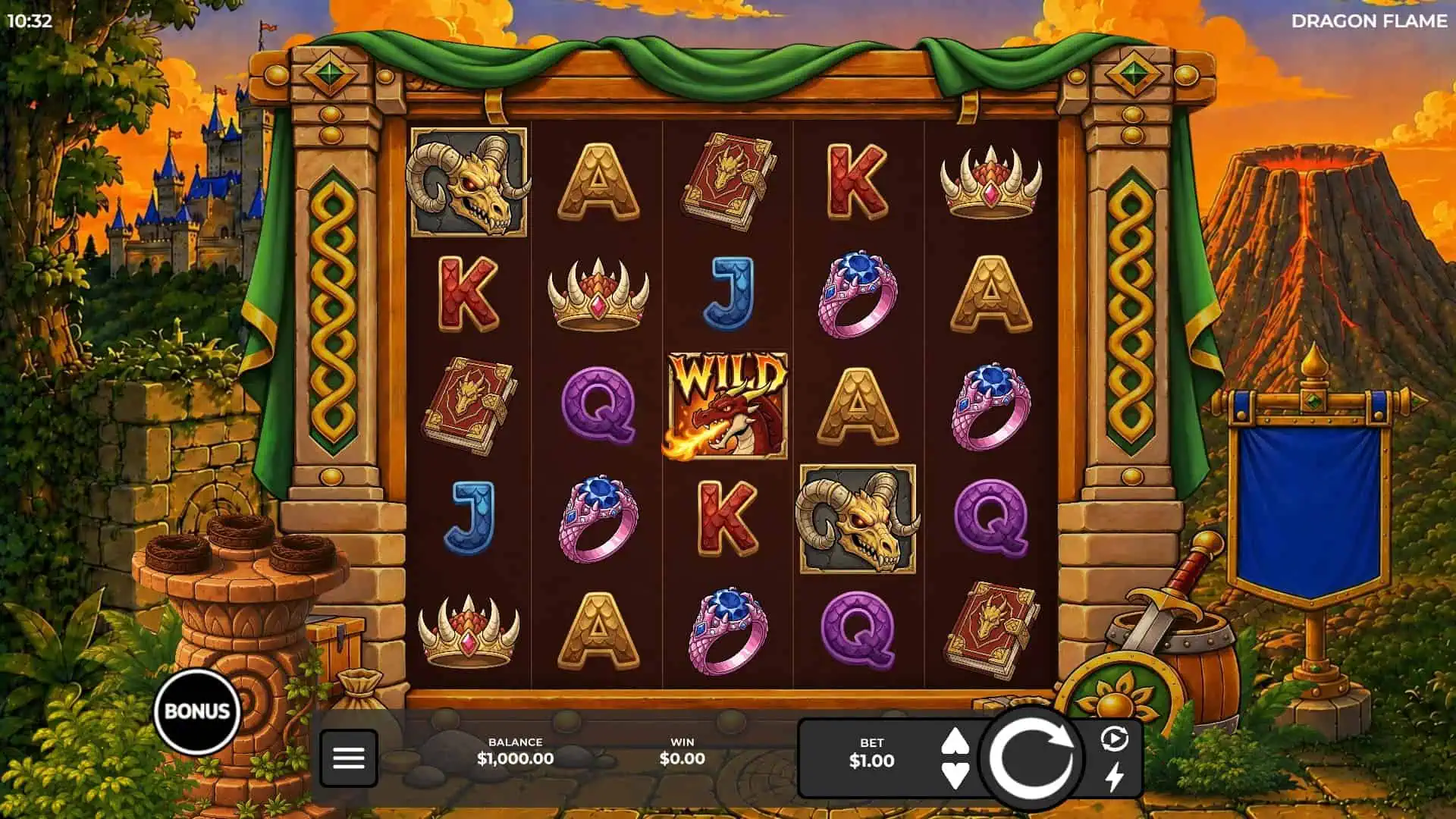 Dragon Flame slot gameplay reels