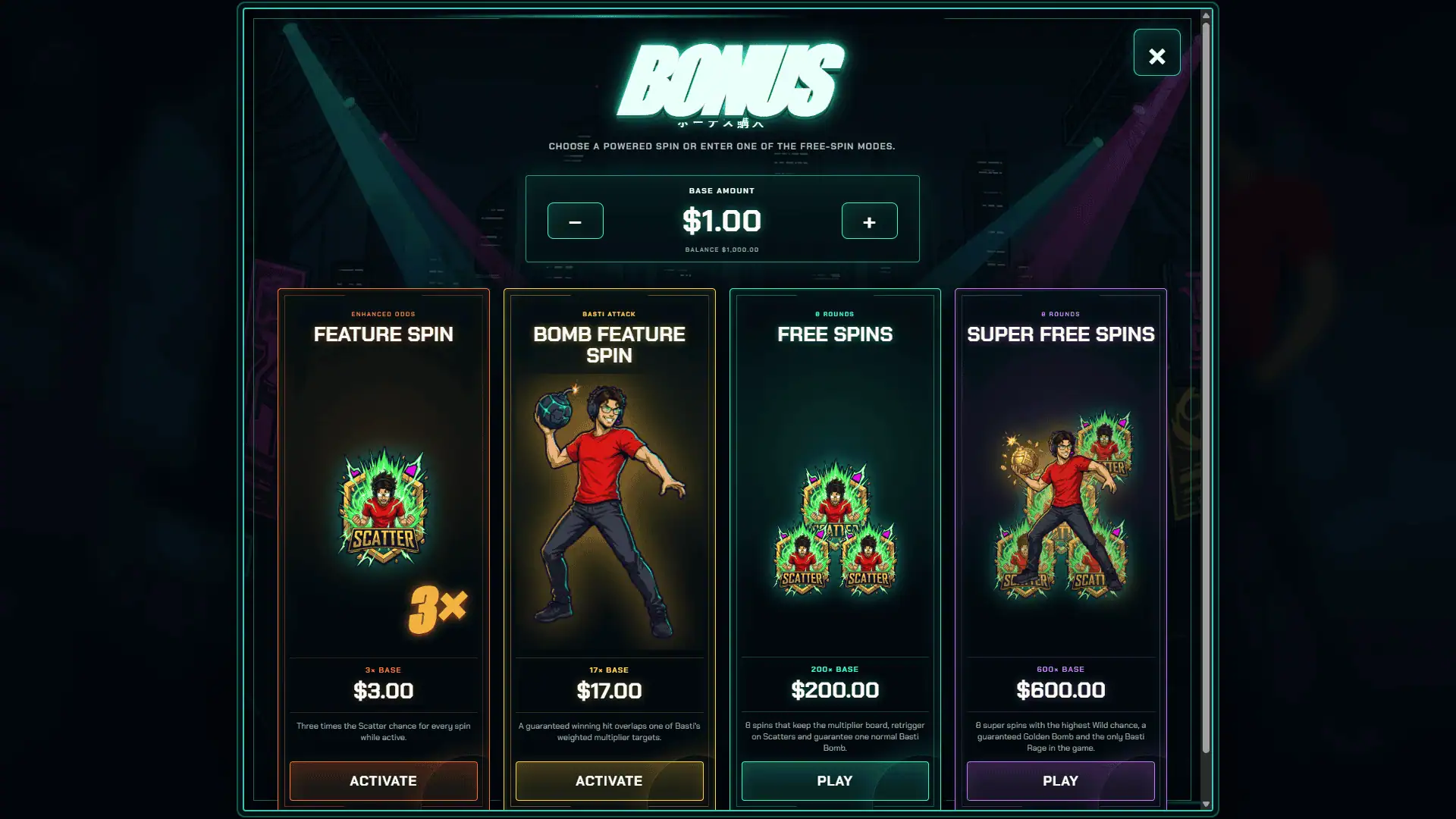Gamers Max bonus buy menu
